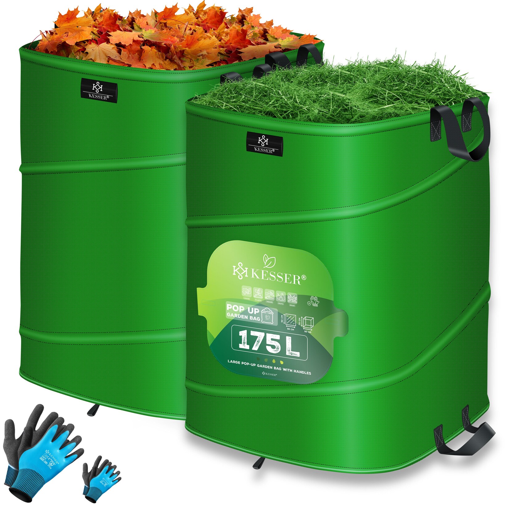 ® Pop-Up-Gartensack Laubsack Gartenabfallsack inkl. Handschuhe   Selbststehend mit Griffen Stabil Robust & Faltbar   Laubsäcke Rasenschnitt Gartensäcke für Gartenabfälle Grünschnitt