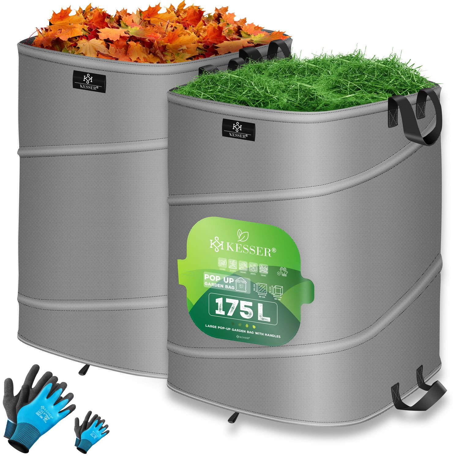KESSER&reg; Pop-Up-Gartensack Laubsack Gartenabfallsack inkl. Handschuhe | Selbststehend mit Griffen Stabil Robust & Faltbar | Laubs&auml;cke Rasenschnitt Gartens&auml;cke f&uuml;r Gartenabf&auml;lle Gr&uuml;nschnitt - Bild 1