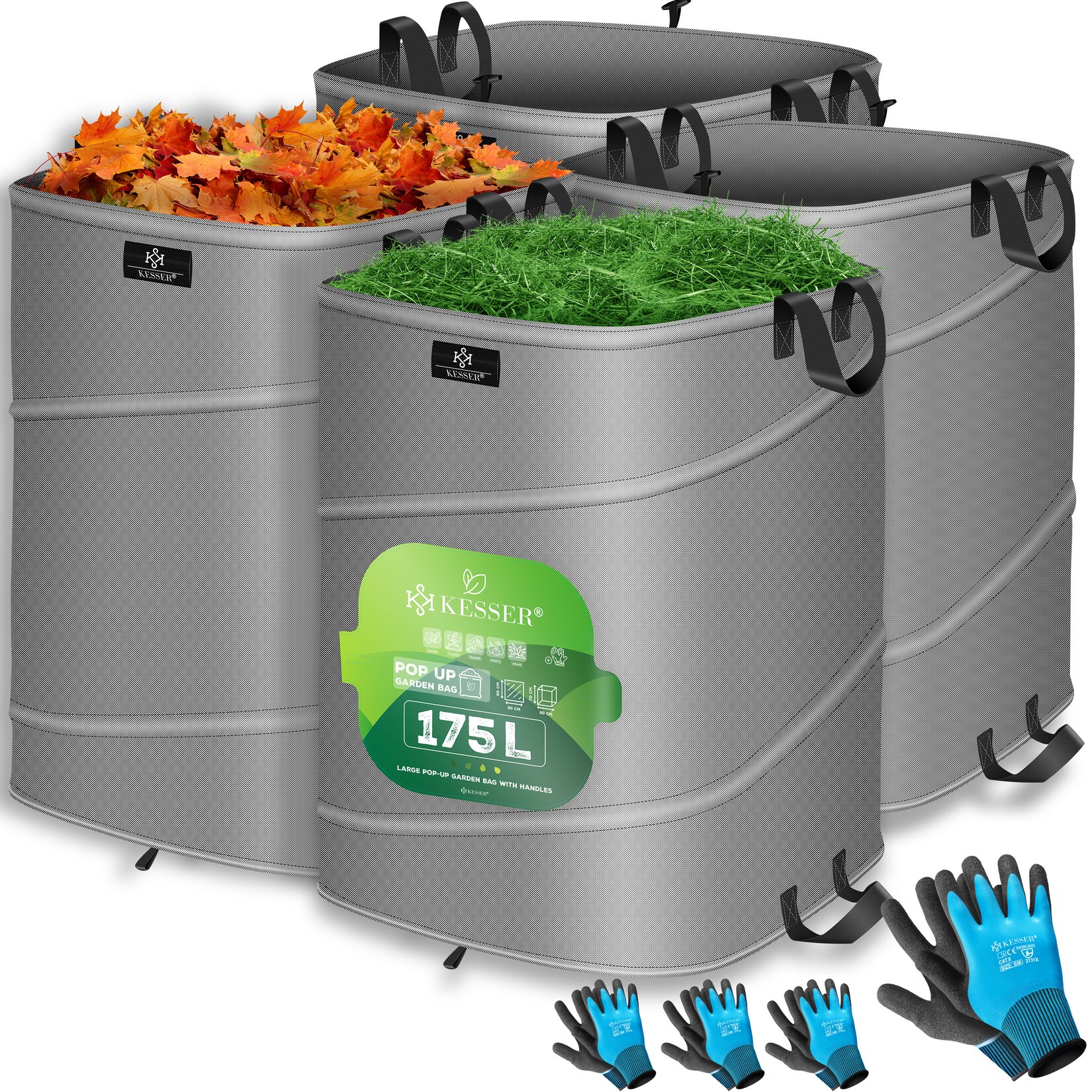 ® Pop-Up-Gartensack Laubsack Gartenabfallsack inkl. Handschuhe   Selbststehend mit Griffen Stabil Robust & Faltbar   Laubsäcke Rasenschnitt Gartensäcke für Gartenabfälle Grünschnitt