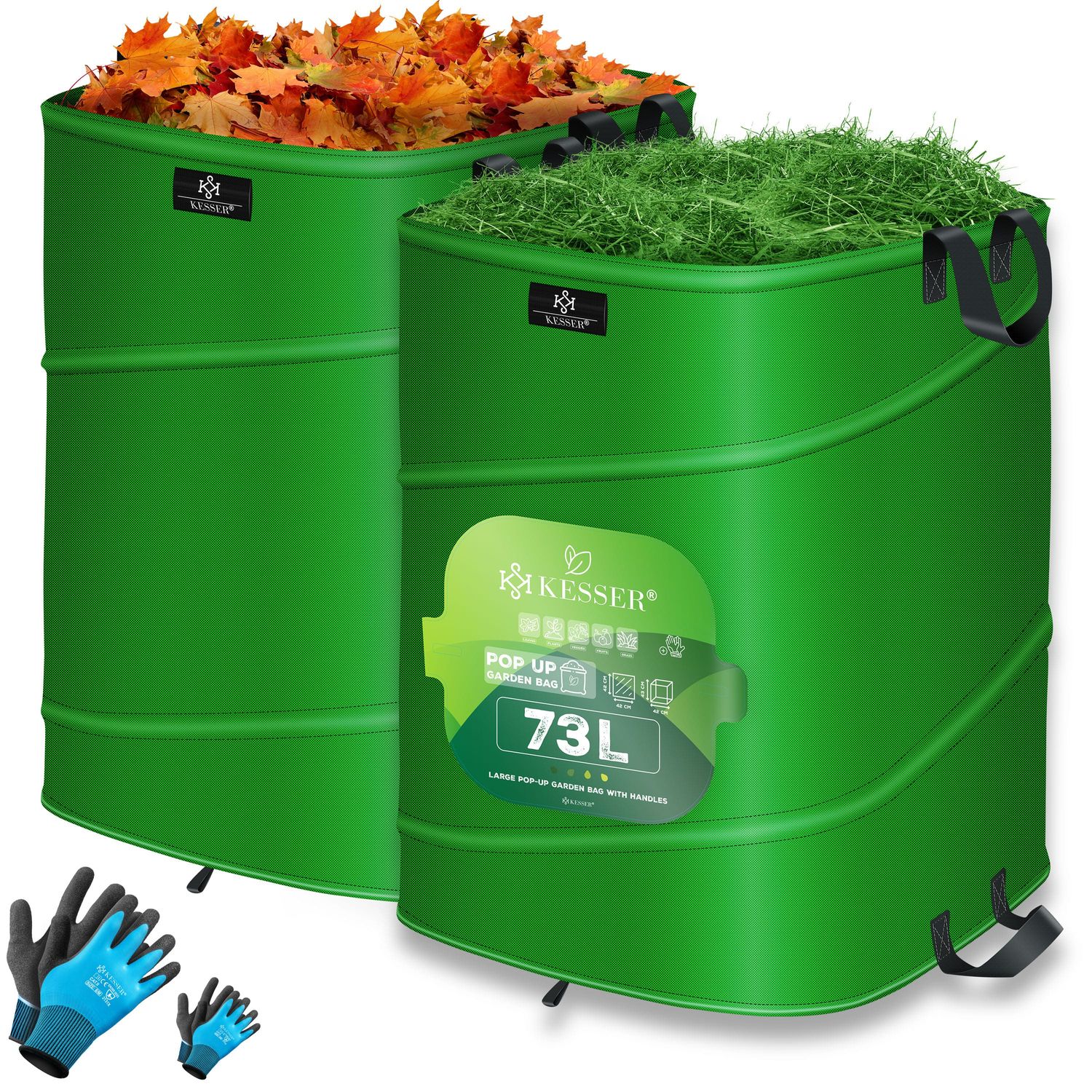 KESSER&reg; Pop-Up-Gartensack Laubsack Gartenabfallsack inkl. Handschuhe | Selbststehend mit Griffen Stabil Robust & Faltbar | Laubs&auml;cke Rasenschnitt Gartens&auml;cke f&uuml;r Gartenabf&auml;lle Gr&uuml;nschnitt - Bild 1