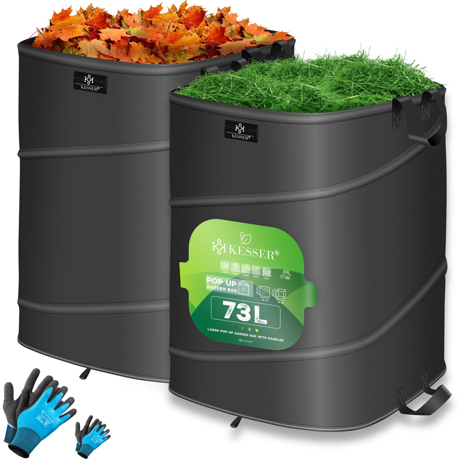 KESSER&reg; Pop-Up-Gartensack Laubsack Gartenabfallsack inkl. Handschuhe | Selbststehend mit Griffen Stabil Robust & Faltbar | Laubs&auml;cke Rasenschnitt Gartens&auml;cke f&uuml;r Gartenabf&auml;lle Gr&uuml;nschnitt - Bild 1