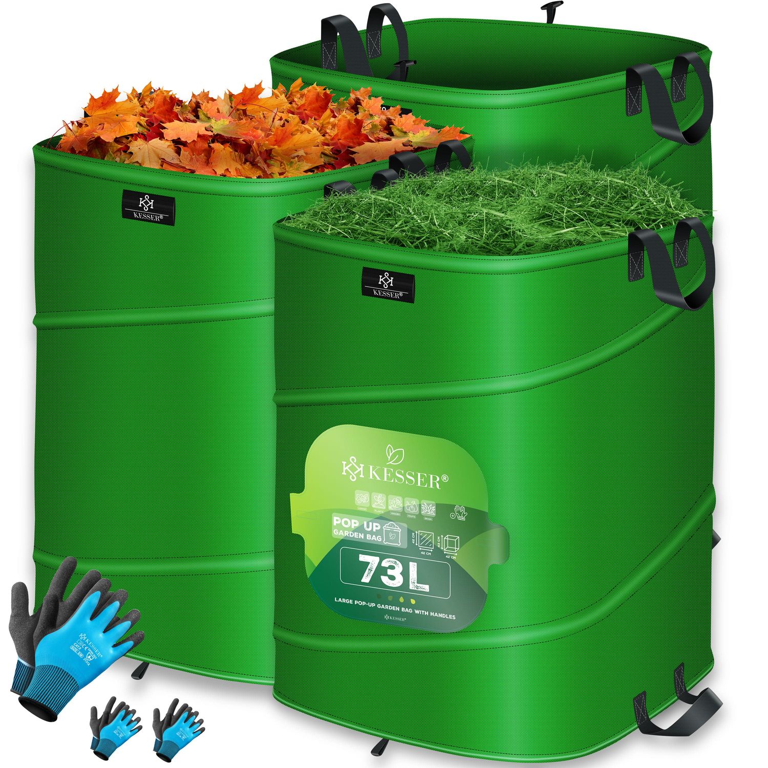 KESSER&reg; Pop-Up-Gartensack Laubsack Gartenabfallsack inkl. Handschuhe | Selbststehend mit Griffen Stabil Robust & Faltbar | Laubs&auml;cke Rasenschnitt Gartens&auml;cke f&uuml;r Gartenabf&auml;lle Gr&uuml;nschnitt - Bild 1