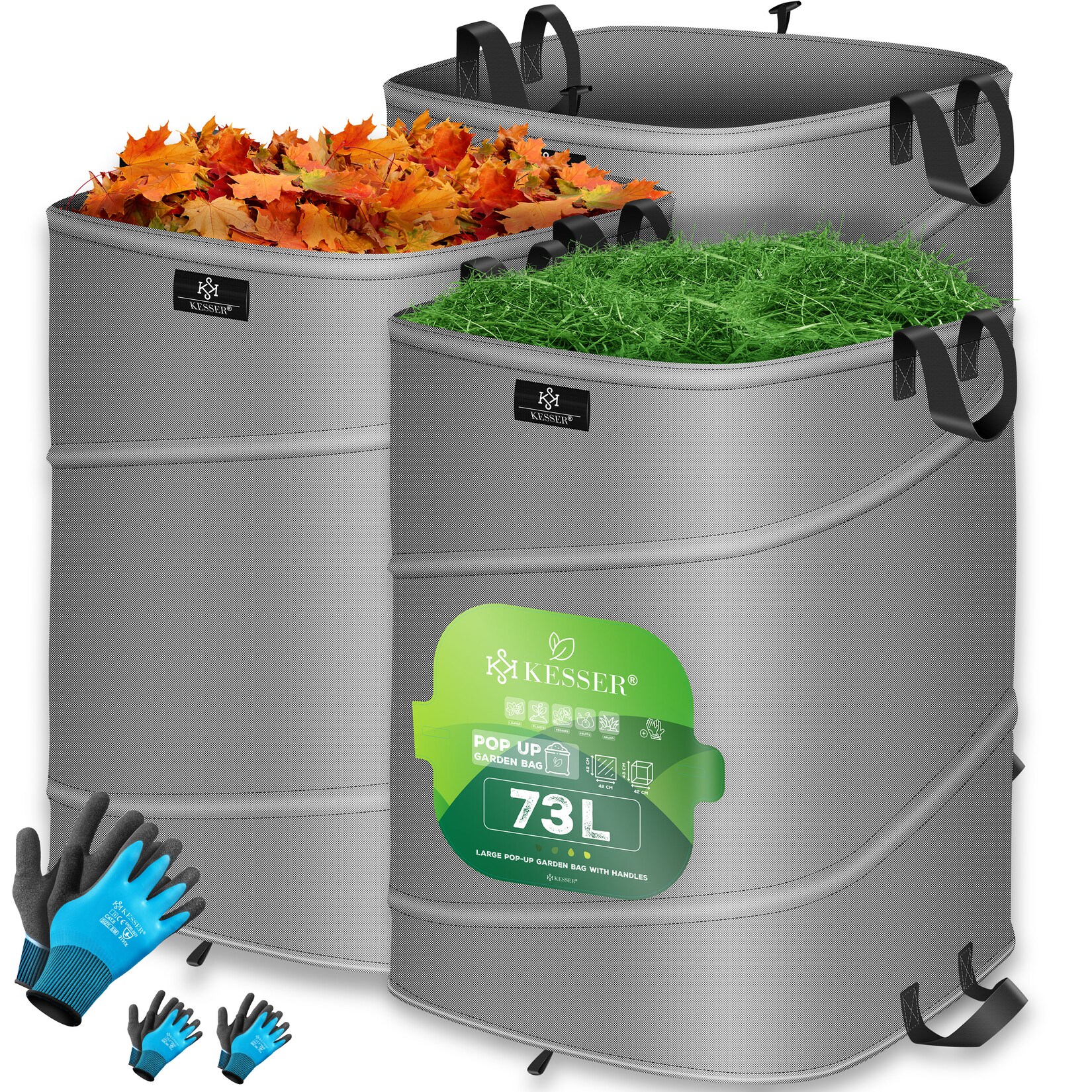 ® Pop-Up-Gartensack Laubsack Gartenabfallsack inkl. Handschuhe   Selbststehend mit Griffen Stabil Robust & Faltbar   Laubsäcke Rasenschnitt Gartensäcke für Gartenabfälle Grünschnitt
