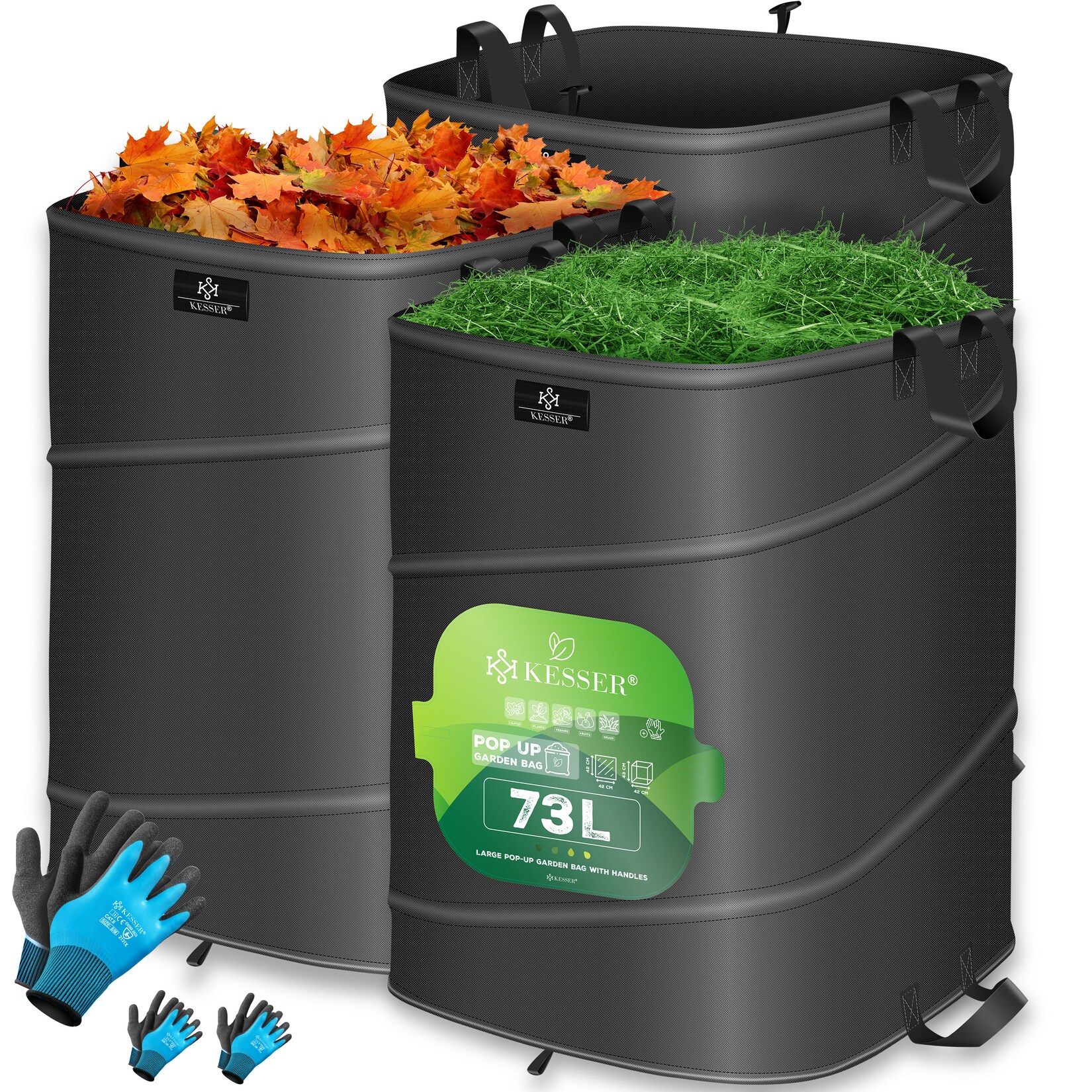 ® Pop-Up-Gartensack Laubsack Gartenabfallsack inkl. Handschuhe   Selbststehend mit Griffen Stabil Robust & Faltbar   Laubsäcke Rasenschnitt Gartensäcke für Gartenabfälle Grünschnitt