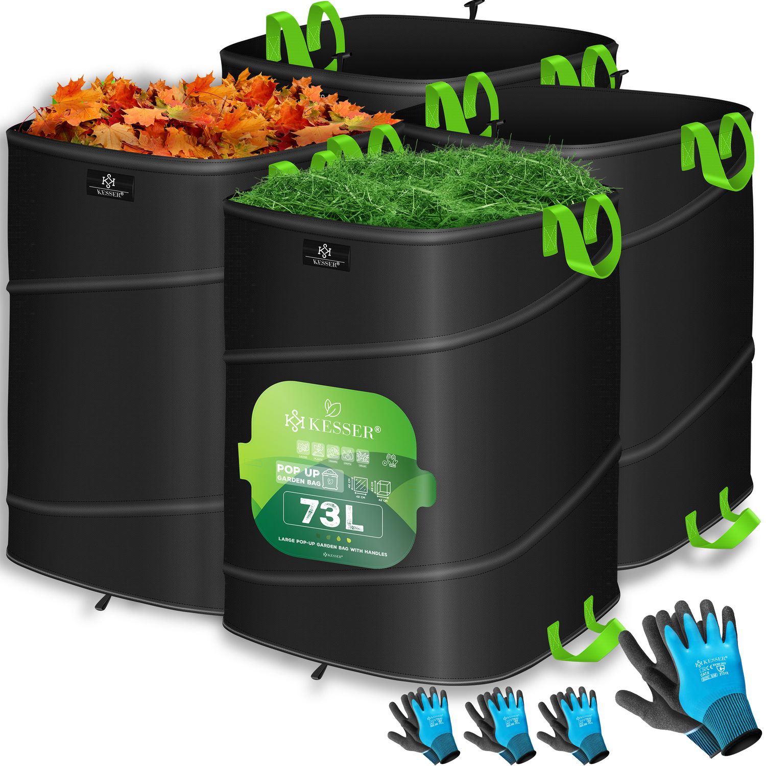 KESSER&reg; Pop-Up-Gartensack Laubsack Gartenabfallsack inkl. Handschuhe | Selbststehend mit Griffen Stabil Robust & Faltbar | Laubs&auml;cke Rasenschnitt Gartens&auml;cke f&uuml;r Gartenabf&auml;lle Gr&uuml;nschnitt - Bild 1