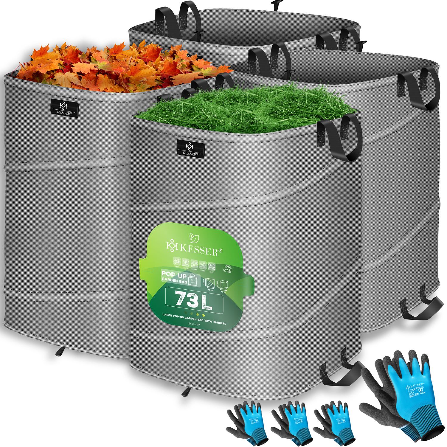 KESSER&reg; Pop-Up-Gartensack Laubsack Gartenabfallsack inkl. Handschuhe | Selbststehend mit Griffen Stabil Robust & Faltbar | Laubs&auml;cke Rasenschnitt Gartens&auml;cke f&uuml;r Gartenabf&auml;lle Gr&uuml;nschnitt - Bild 1