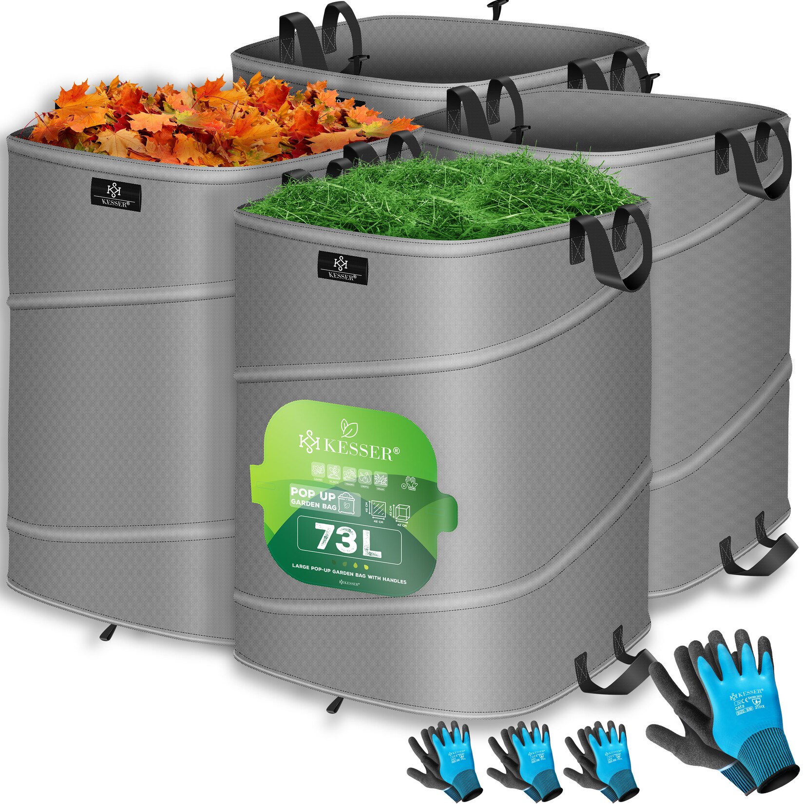 ® Pop-Up-Gartensack Laubsack Gartenabfallsack inkl. Handschuhe   Selbststehend mit Griffen Stabil Robust & Faltbar   Laubsäcke Rasenschnitt Gartensäcke für Gartenabfälle Grünschnitt