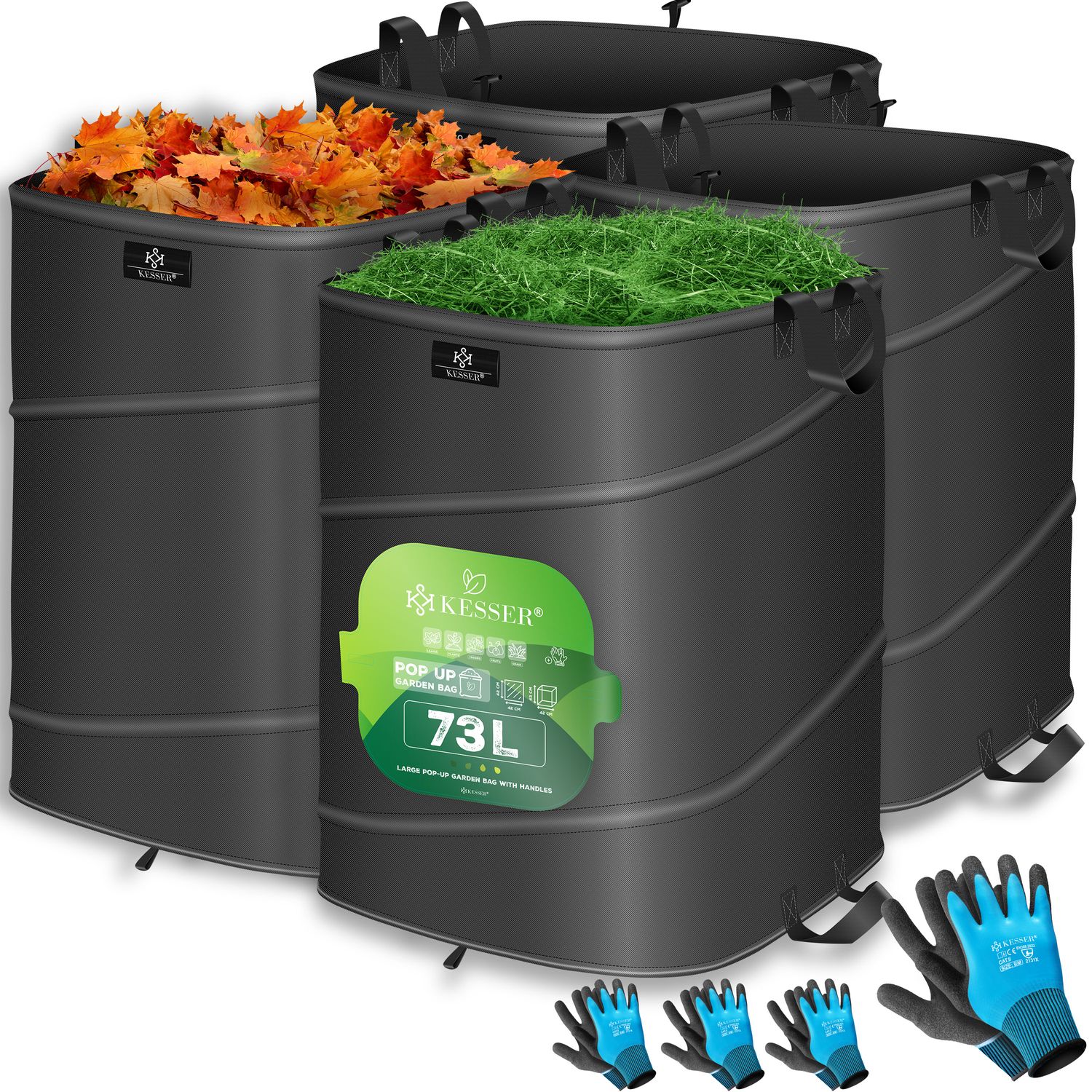 KESSER&reg; Pop-Up-Gartensack Laubsack Gartenabfallsack inkl. Handschuhe | Selbststehend mit Griffen Stabil Robust & Faltbar | Laubs&auml;cke Rasenschnitt Gartens&auml;cke f&uuml;r Gartenabf&auml;lle Gr&uuml;nschnitt - Bild 1