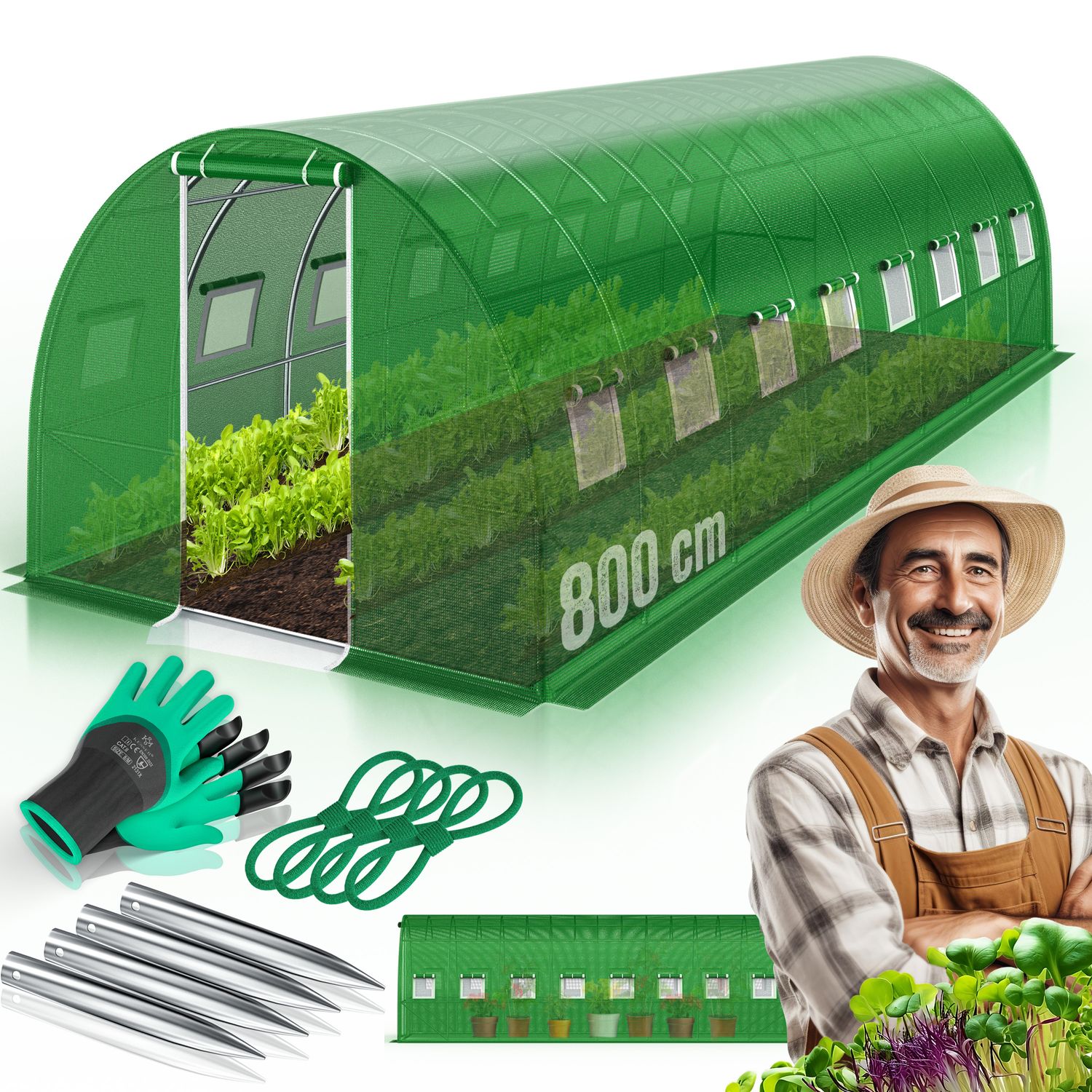 KESSER&reg; Folien-Gew&auml;chshaus Stabil mit Fenstern mit Moskitonetz & T&uuml;r | Gartentunnel mit Rahmen aus verzinktem Stahl | Folientunnel 170g/m&sup2;  inkl. Erdanker Handschuhen & Seilen - Bild 1