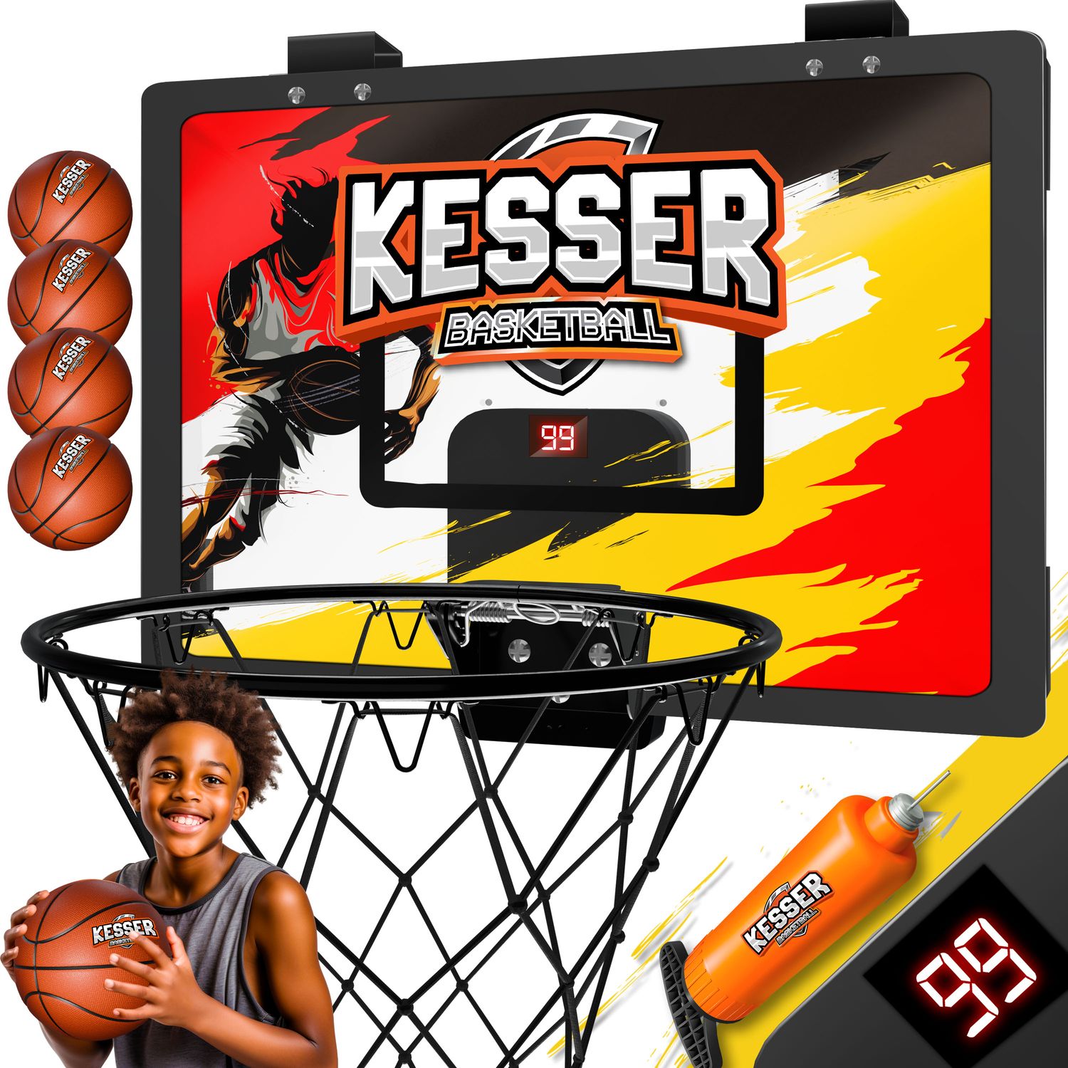 KESSER&reg; Mini-Basketballkorb f&uuml;rs Zimmer & B&uuml;ro | T&uuml;r-Basketballkorb Indoor & Outdoor | Basketball-Board f&uuml;r Kinder-Zimmer & Wandmontage | Basketballbrett inkl. Ballnetz Pumpe & Ball - Bild 1