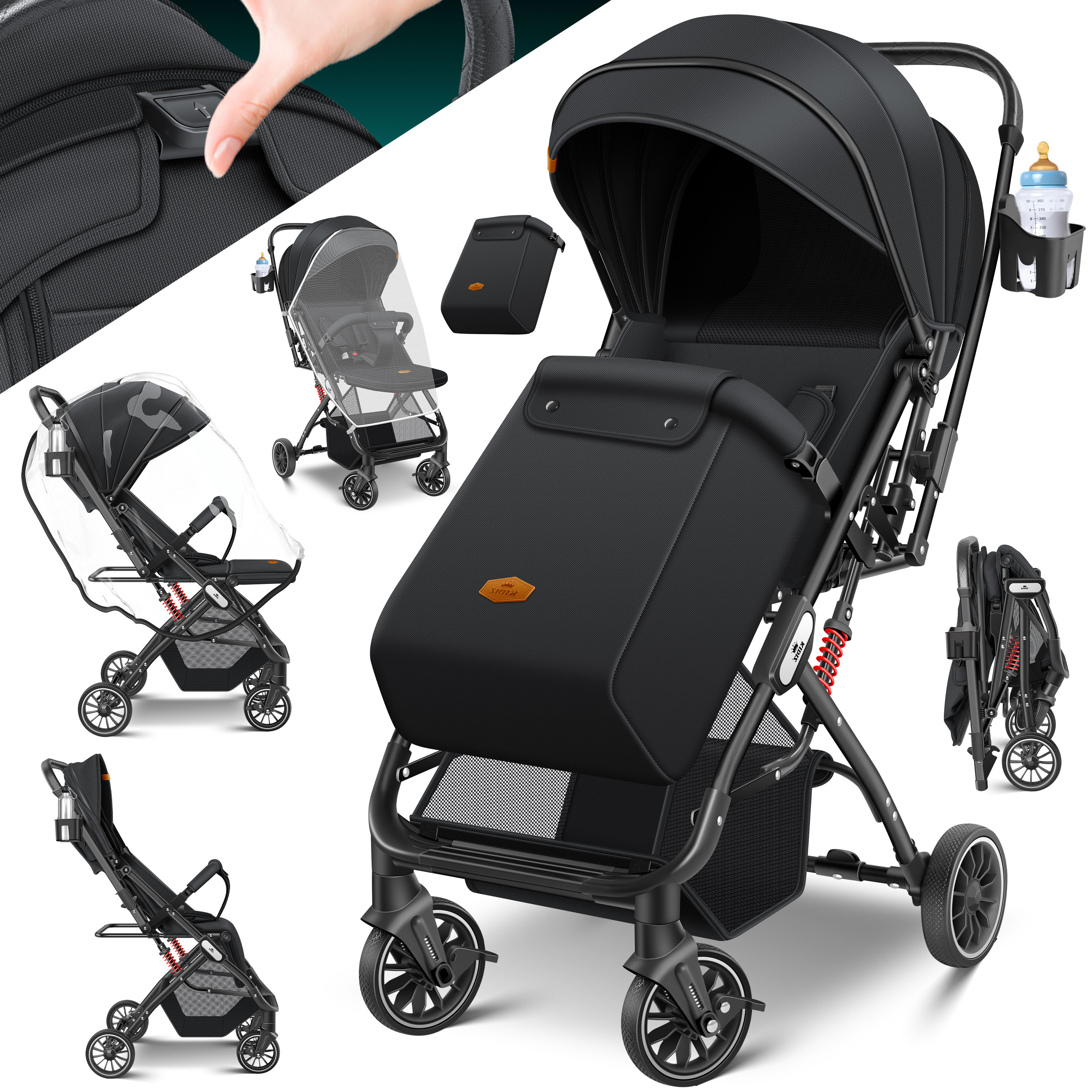 KIDIZ&reg; Kinderwagen Kinderbuggy klappbar Liegebuggy Sportwagen Faltbar 360&deg; R&auml;der 5-Punkt Gurt Inkl. Fu&szlig;sack, Getr&auml;nkehalter, Regenabdeckung & Moskitonetz verstellbare R&uuml;ckenlehne & Sonnenverdeck - Bild 1