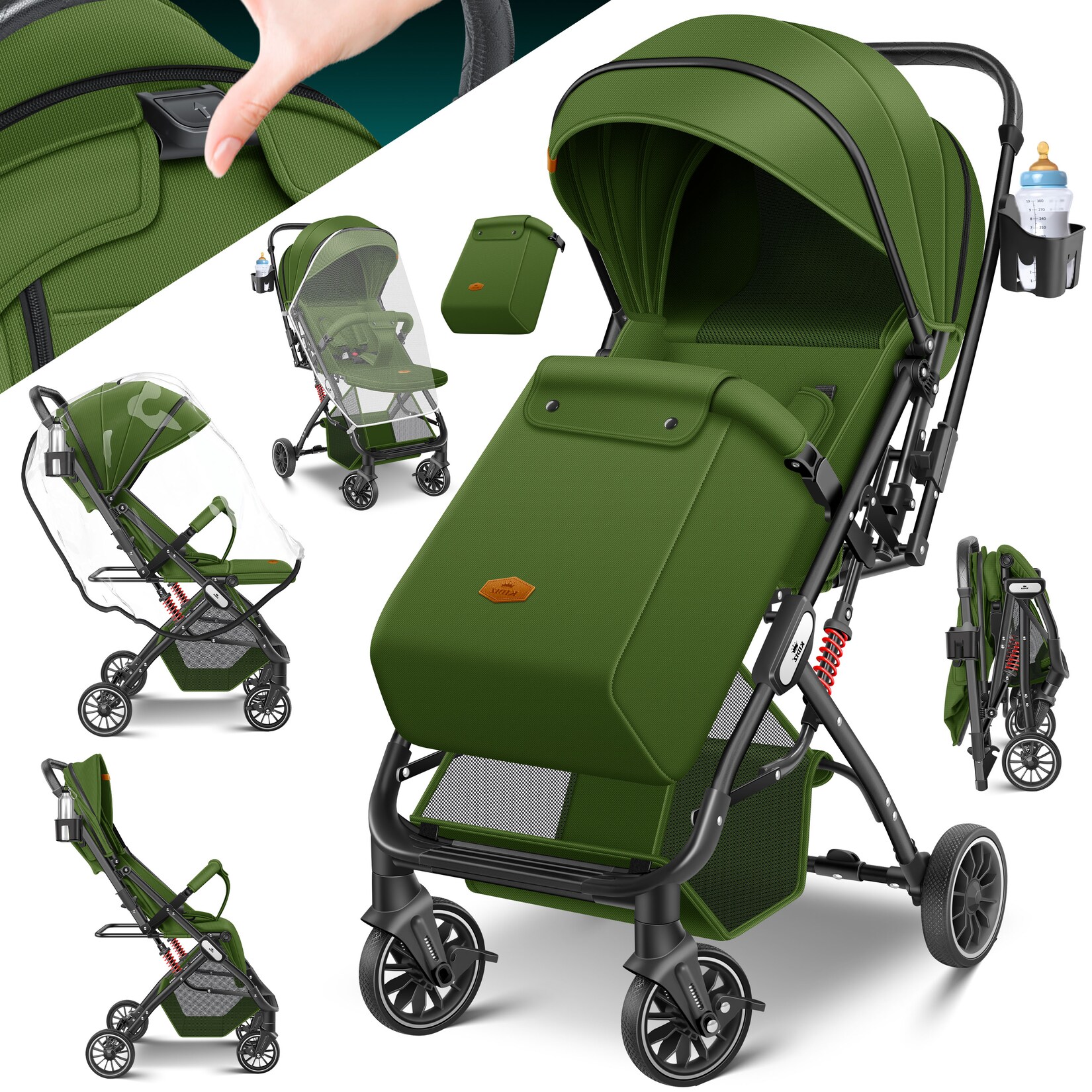 KIDIZ® Kinderwagen Kinderbuggy klappbar Liegebuggy Sportwagen Faltbar 360° Räder 5-Punkt Gurt Inkl. Fußsack, Getränkehalter, Regenabdeckung & Moskitonetz verstellbare Rückenlehne & Sonnenverdeck | 04255598327565