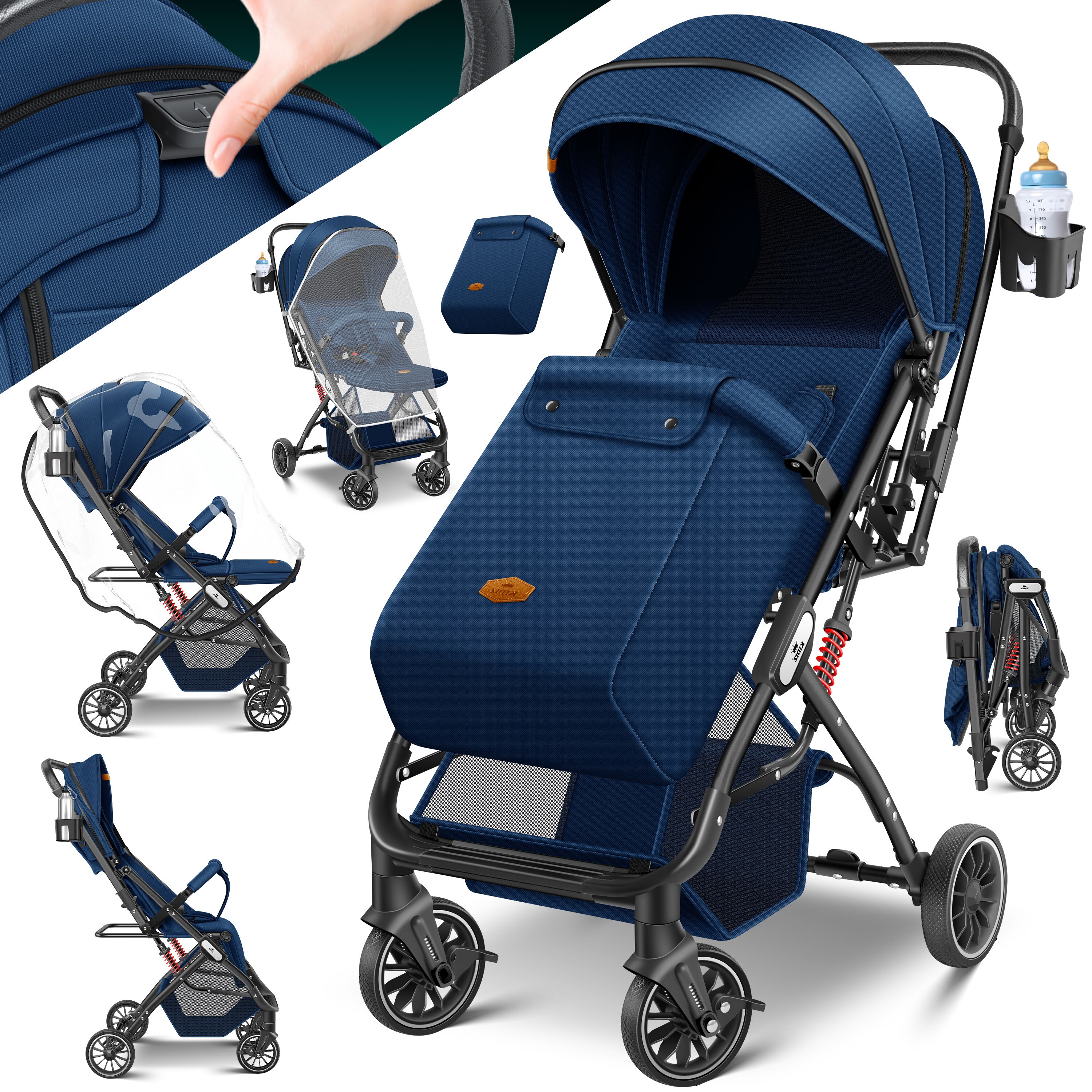 KIDIZ&reg; Kinderwagen Kinderbuggy klappbar Liegebuggy Sportwagen Faltbar 360&deg; R&auml;der 5-Punkt Gurt Inkl. Fu&szlig;sack, Getr&auml;nkehalter, Regenabdeckung & Moskitonetz verstellbare R&uuml;ckenlehne & Sonnenverdeck - Bild 1
