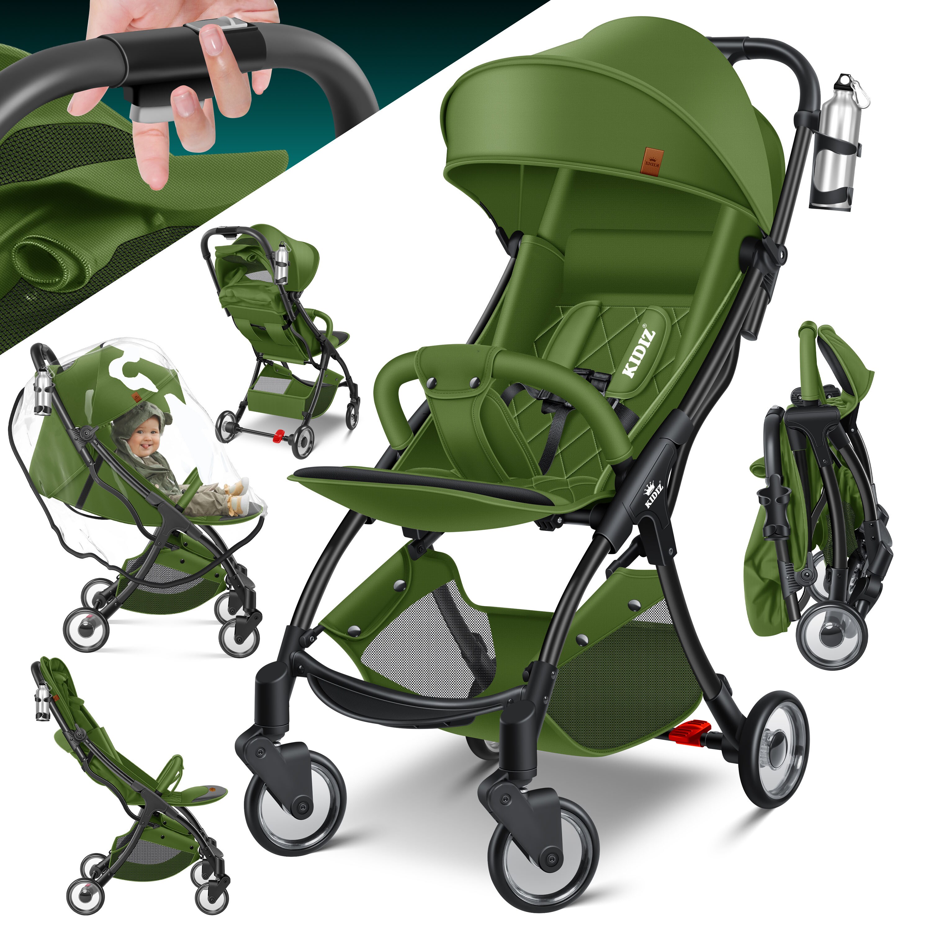 KIDIZ&reg; Kinderwagen Premium Kinderbuggy klappbar Liegebuggy Sportwagen Faltbar 360&deg;R&auml;der 5-Punkt Gurt Inkl. Getr&auml;nkehalter & Regenabdeckung, verstellbare R&uuml;ckenlehne & Sonnenverdeck - Bild 1
