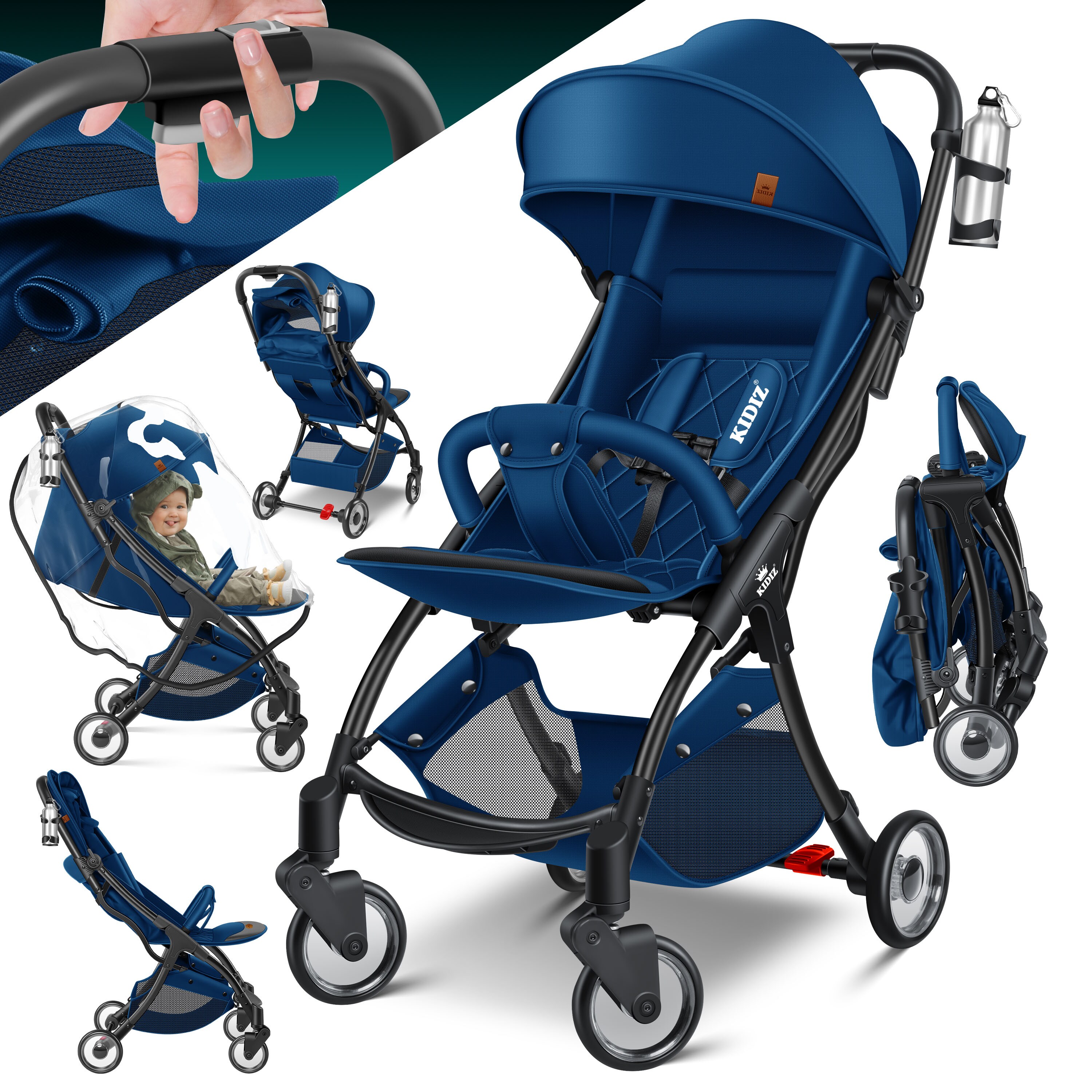 KIDIZ&reg; Kinderwagen Premium Kinderbuggy klappbar Liegebuggy Sportwagen Faltbar 360&deg;R&auml;der 5-Punkt Gurt Inkl. Getr&auml;nkehalter & Regenabdeckung, verstellbare R&uuml;ckenlehne & Sonnenverdeck - Bild 1
