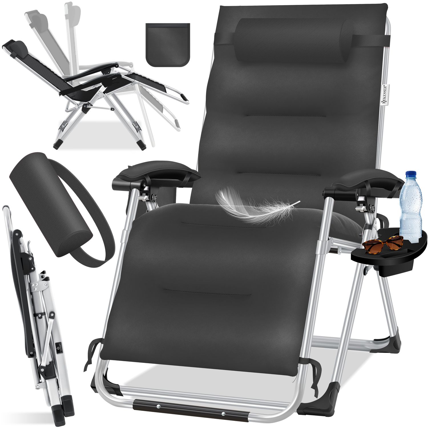 KESSER&reg; Sonnenliege Liegestuhl, klappbare Gartenliege extra breit & Wetterfest, Belastbar 200kg, Ergonomisches Polster, verstellbare R&uuml;ckenlehne inkl. Nackenkissen, Getr&auml;nkehalter & Armpolster - Bild 1