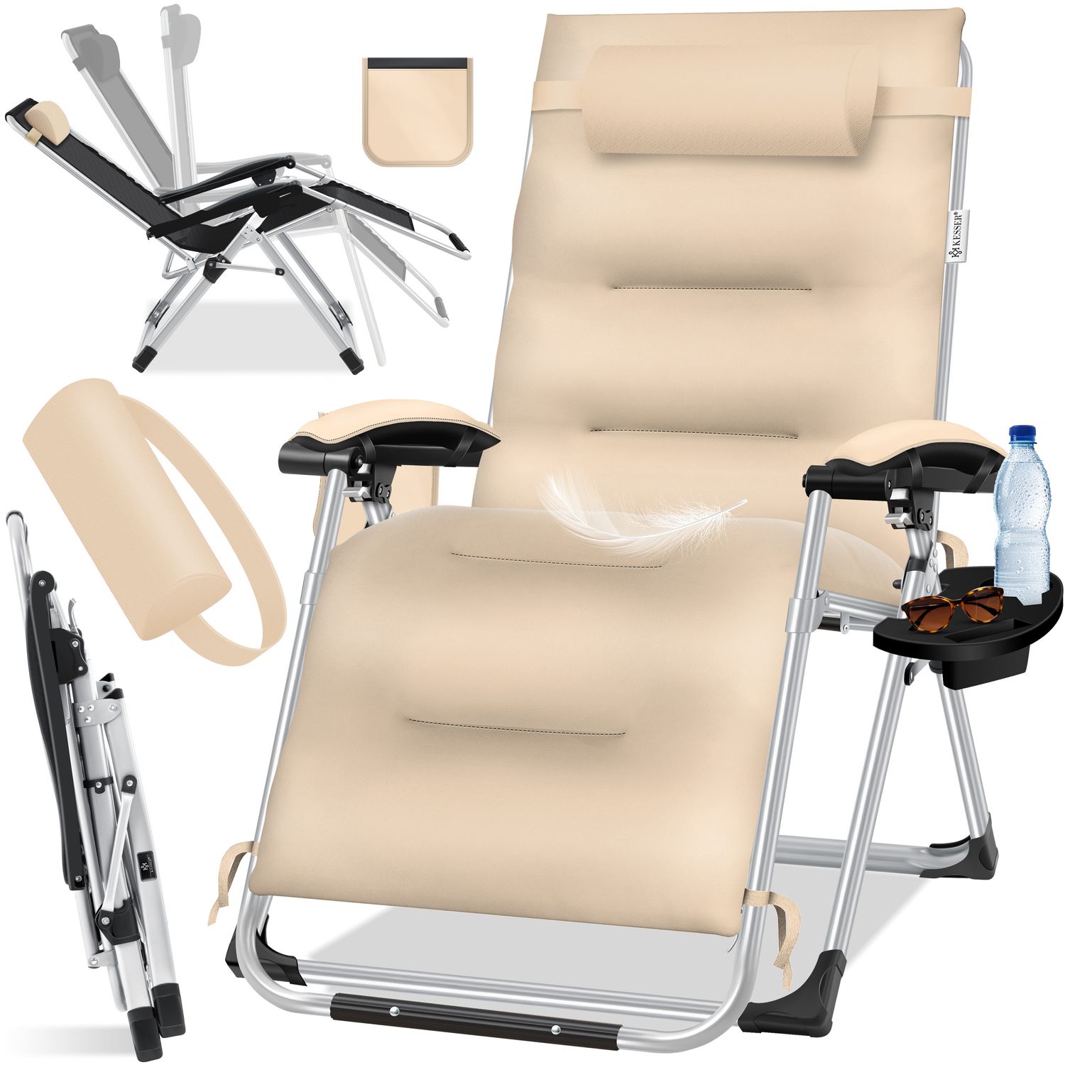 KESSER&reg; Sonnenliege Liegestuhl, klappbare Gartenliege extra breit & Wetterfest, Belastbar 200kg, Ergonomisches Polster, verstellbare R&uuml;ckenlehne inkl. Nackenkissen, Getr&auml;nkehalter & Armpolster - Bild 1