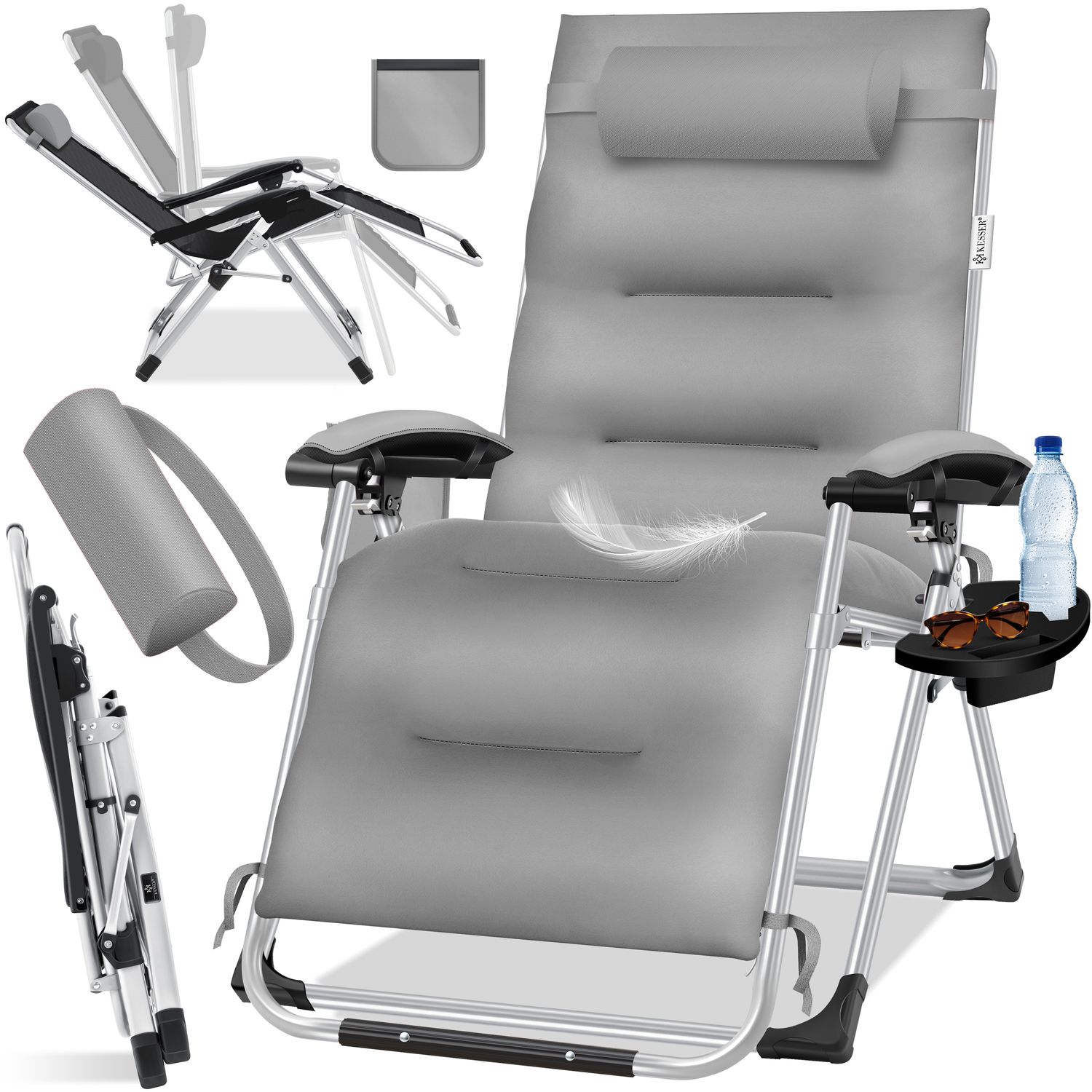 KESSER&reg; Sonnenliege Liegestuhl, klappbare Gartenliege extra breit & Wetterfest, Belastbar 200kg, Ergonomisches Polster, verstellbare R&uuml;ckenlehne inkl. Nackenkissen, Getr&auml;nkehalter & Armpolster - Bild 1