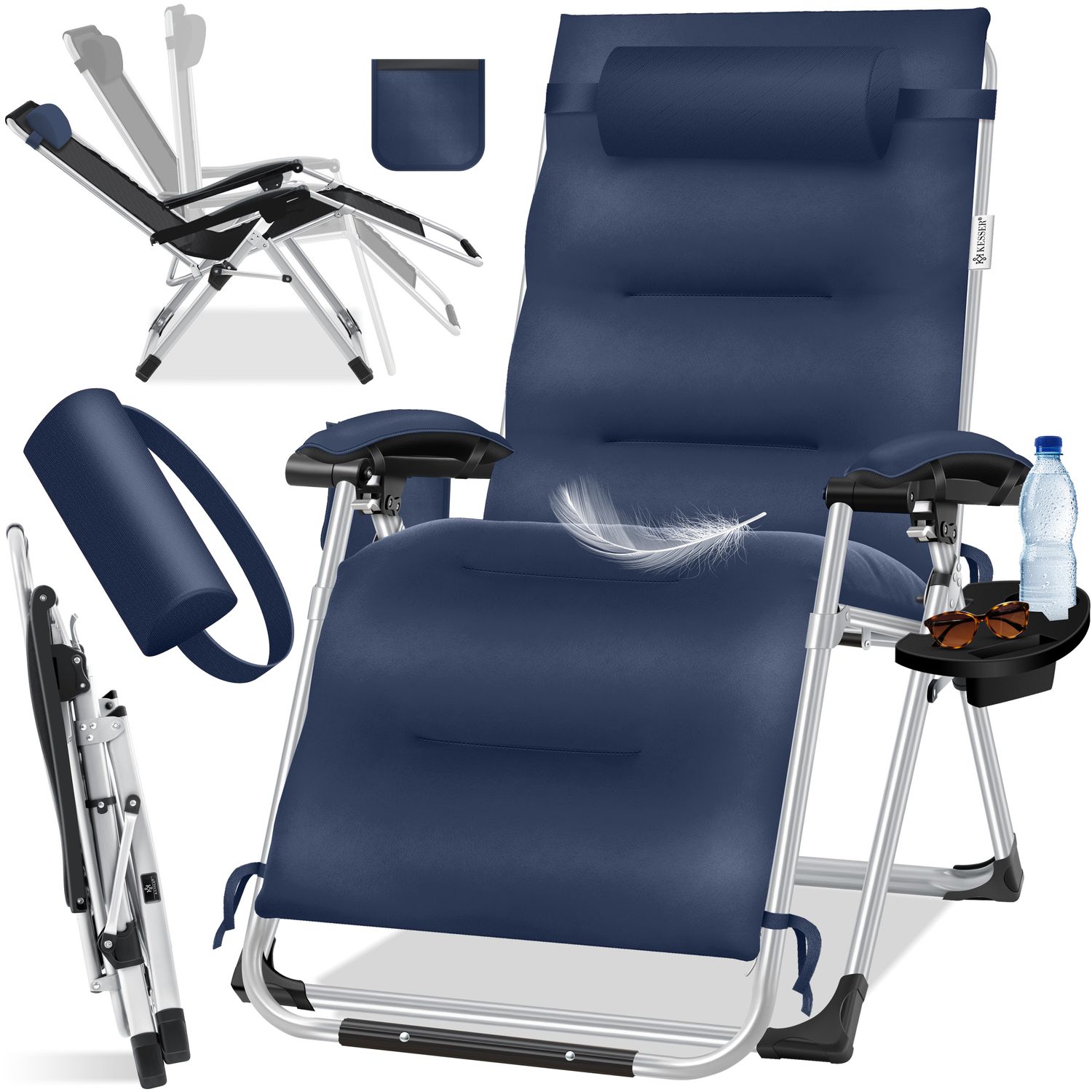 KESSER&reg; Sonnenliege Liegestuhl, klappbare Gartenliege extra breit & Wetterfest, Belastbar 200kg, Ergonomisches Polster, verstellbare R&uuml;ckenlehne inkl. Nackenkissen, Getr&auml;nkehalter & Armpolster - Bild 1