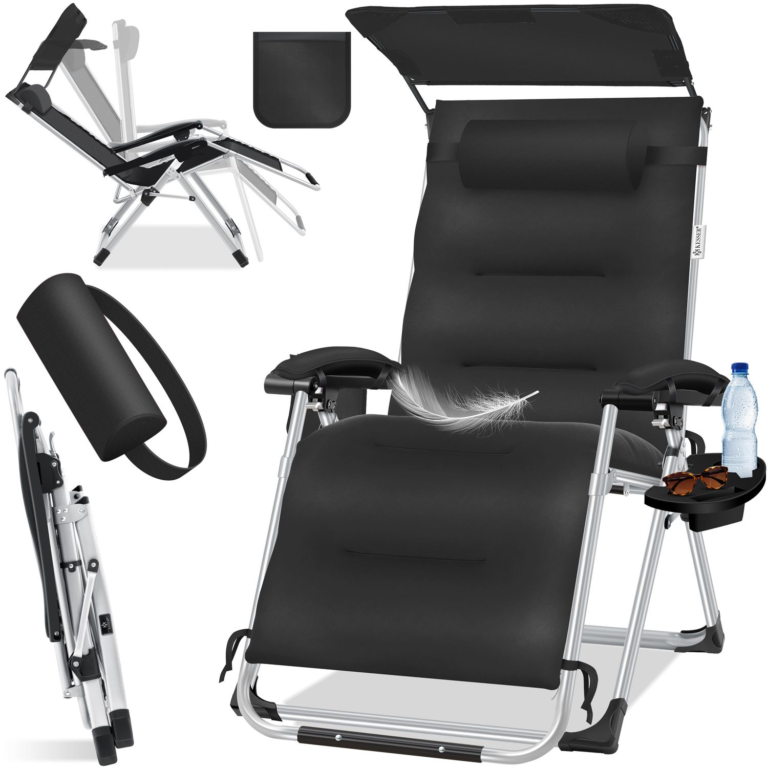 KESSER&reg; Sonnenliege Liegestuhl, klappbare Gartenliege extra breit & Wetterfest, Belastbar 200kg, Ergonomisches Polster, verstellbare R&uuml;ckenlehne inkl. Nackenkissen, Getr&auml;nkehalter & Armpolster - Bild 1