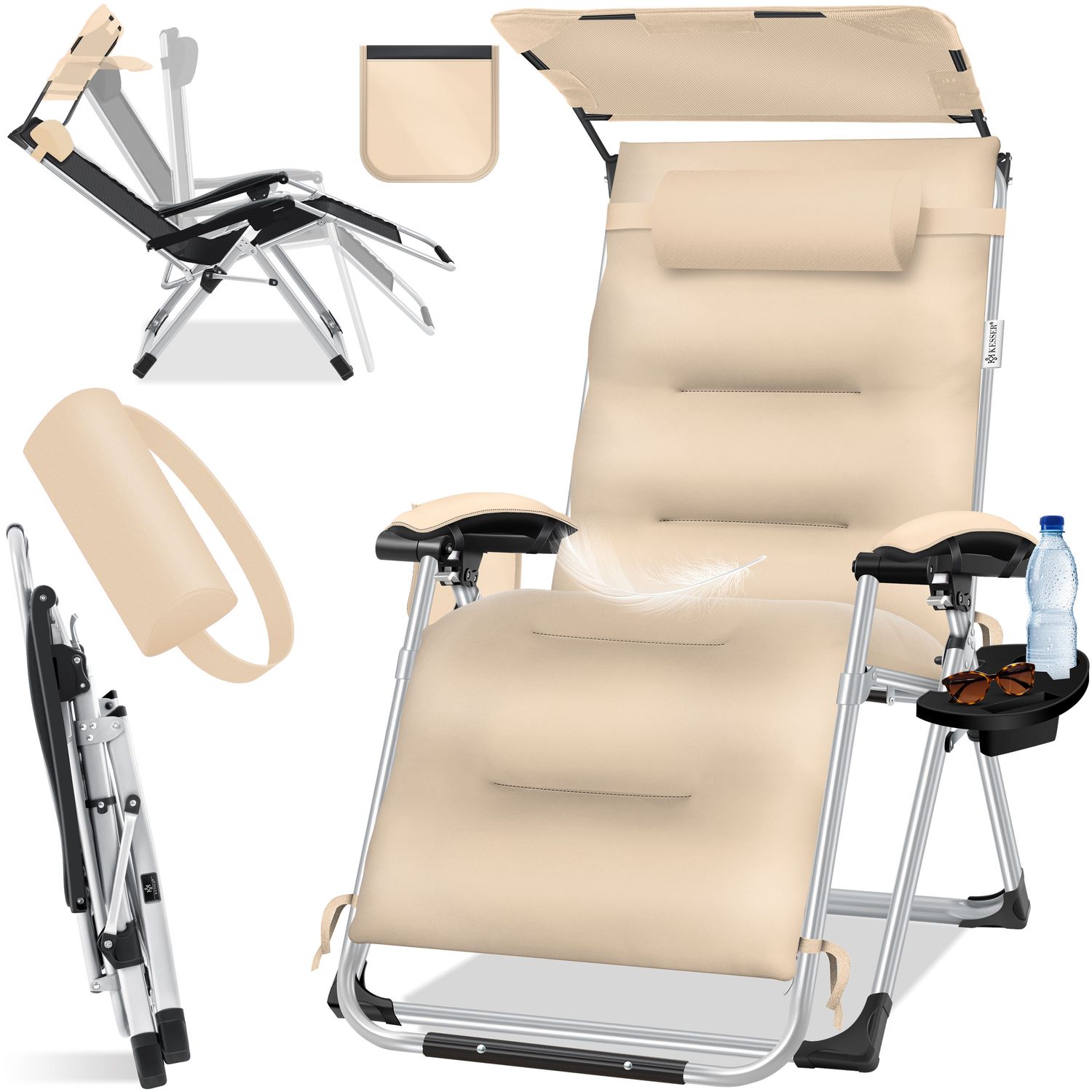 KESSER&reg; Sonnenliege Liegestuhl, klappbare Gartenliege extra breit & Wetterfest, Belastbar 200kg, Ergonomisches Polster, verstellbare R&uuml;ckenlehne inkl. Nackenkissen, Getr&auml;nkehalter & Armpolster - Bild 1