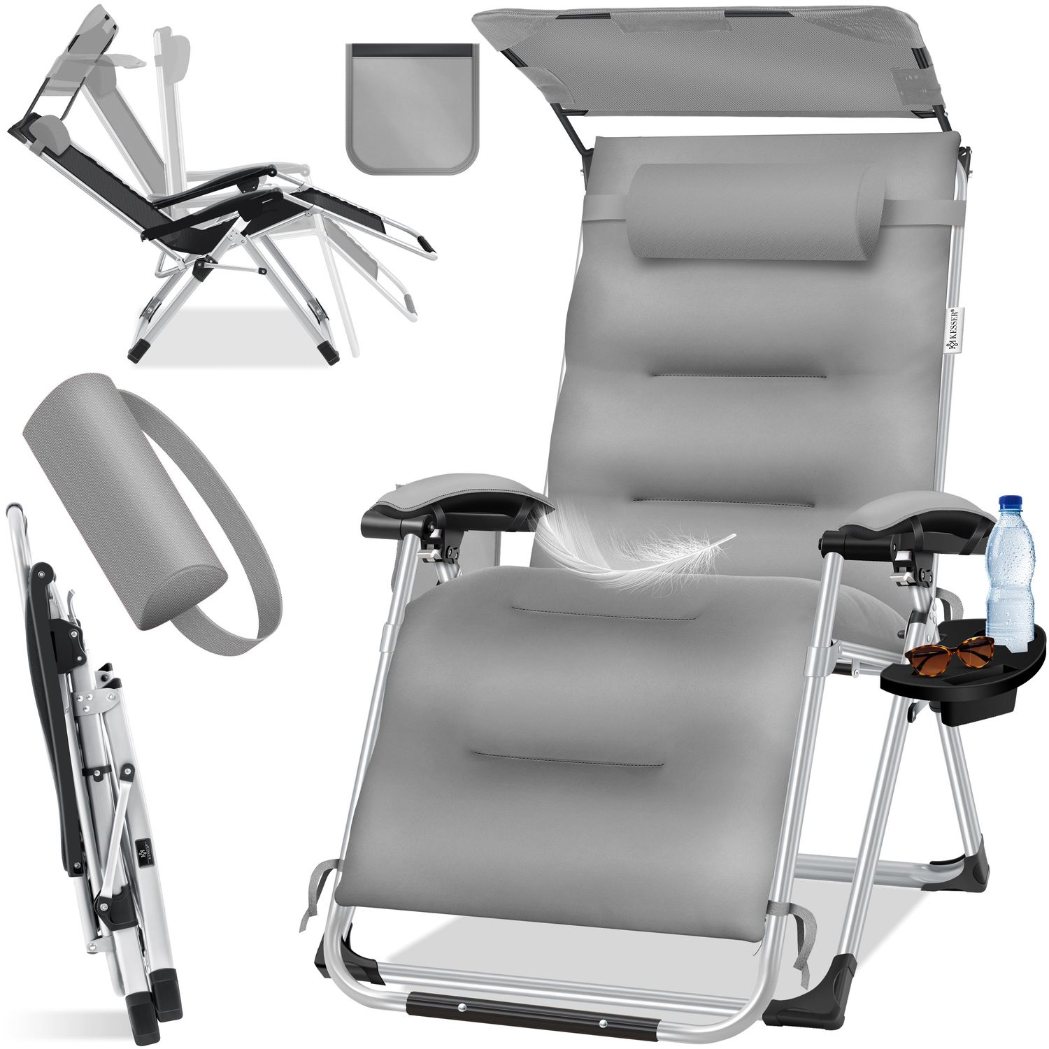 KESSER&reg; Sonnenliege Liegestuhl, klappbare Gartenliege extra breit & Wetterfest, Belastbar 200kg, Ergonomisches Polster, verstellbare R&uuml;ckenlehne inkl. Nackenkissen, Getr&auml;nkehalter & Armpolster - Bild 1