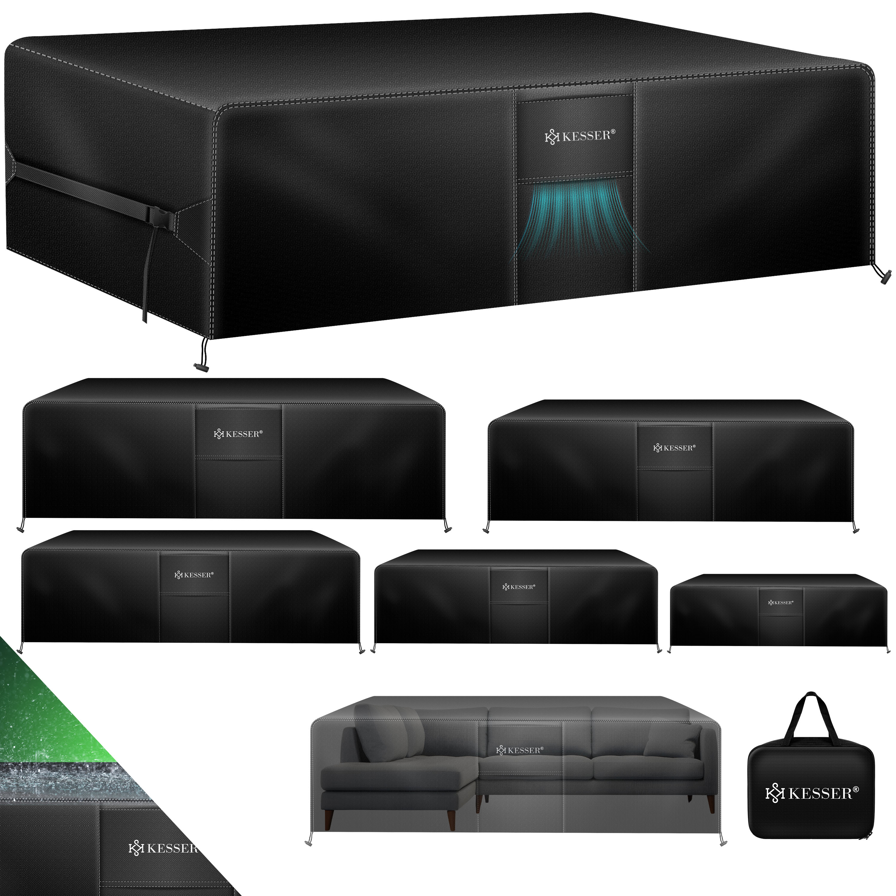 KESSER&reg; Gartenm&ouml;bel Abdeckung | Abdeckplane winddicht winterfest wasserdicht f&uuml;r Gartentische 420D Oxford Schutzh&uuml;lle f&uuml;r Terrassenm&ouml;bel | UV- & Regenschutz mit Bel&uuml;ftungs&ouml;ffnung - Bild 1