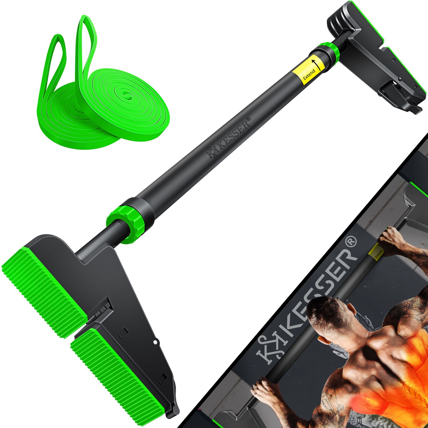 KESSER&reg; Klimmzugstange T&uuml;rrahmen verstellbar, Pull Up Bar Heimturnhalle, Reckstange ohne Schrauben/Bohren, 76-112 cm Ausziehbar, Tragf&auml;higkeit bis zu 300Kg & rutschfeste Griffe, inkl. Resistenzb&auml;nder - Bild 1