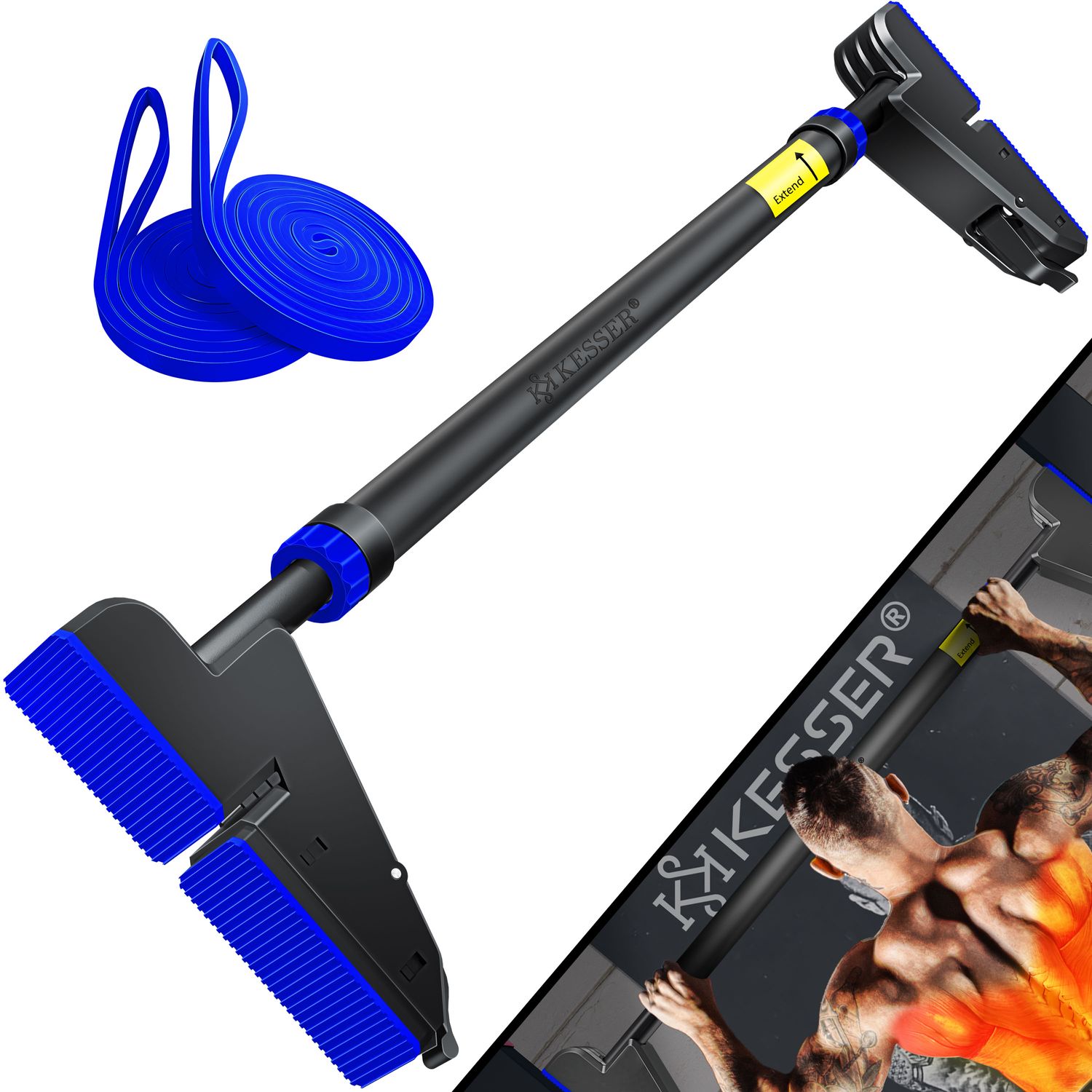 KESSER&reg; Klimmzugstange T&uuml;rrahmen verstellbar, Pull Up Bar Heimturnhalle, Reckstange ohne Schrauben/Bohren, 76-112 cm Ausziehbar, Tragf&auml;higkeit bis zu 300Kg & rutschfeste Griffe, inkl. Resistenzb&auml;nder - Bild 1