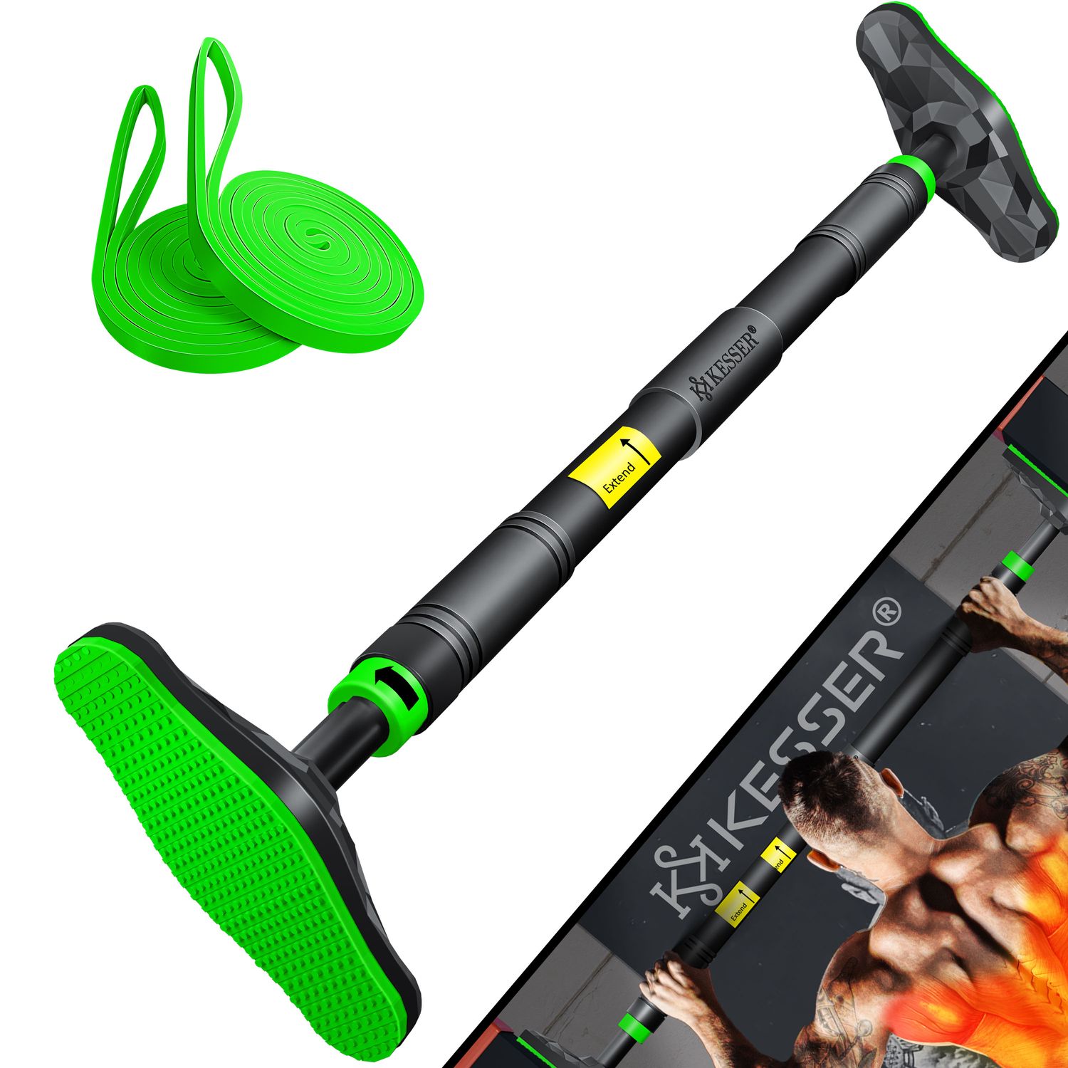 KESSER&reg; Klimmzugstange T&uuml;rrahmen verstellbar, Pull Up Bar Heimturnhalle, Reckstange ohne Schrauben/Bohren, 68-106 cm Ausziehbar, Tragf&auml;higkeit bis zu 300Kg & rutschfeste Griffe, inkl. Resistenzb&auml;nder - Bild 1