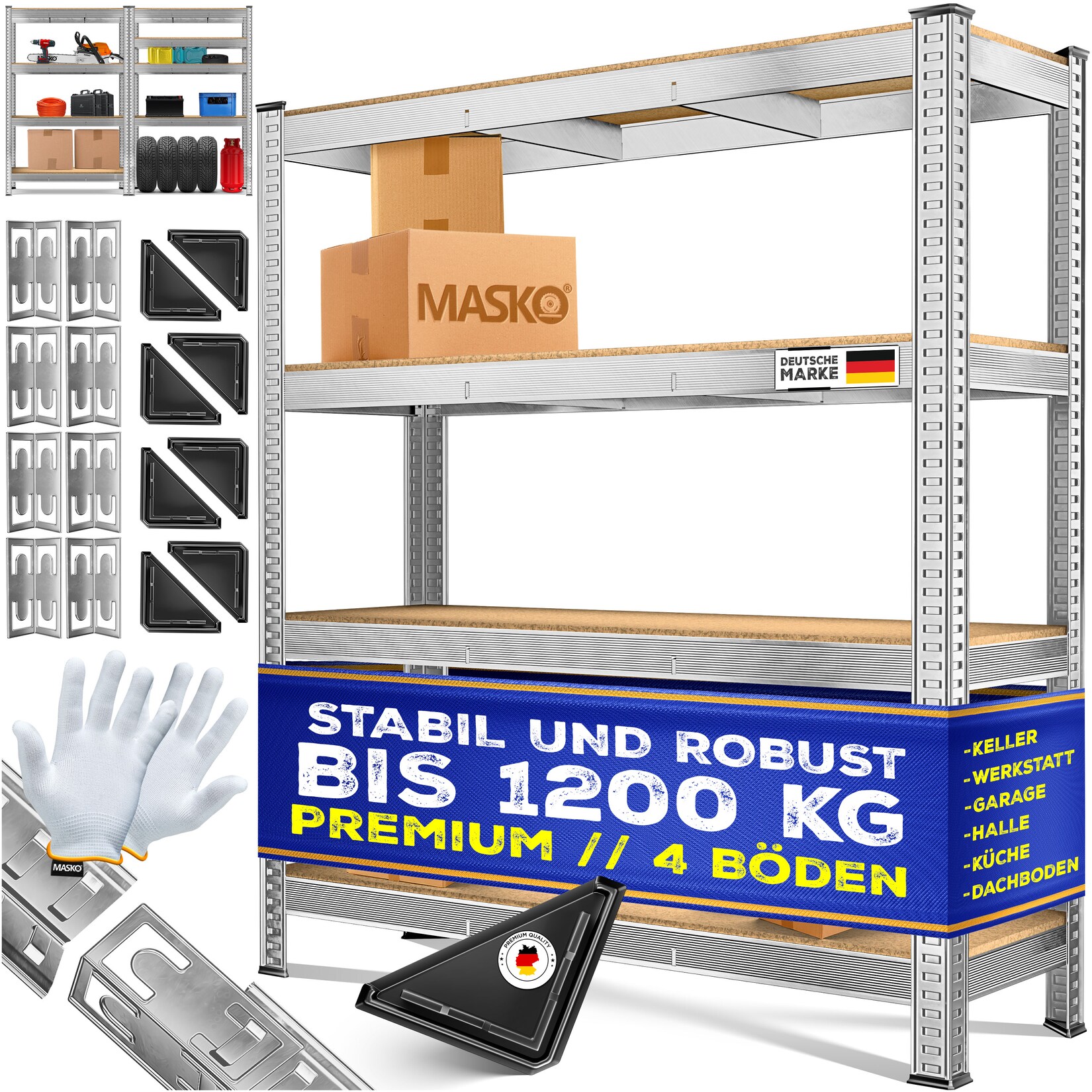 MASKO® Schwerlastregal Lagerregal Kellerregal 160x160x40cm, verstellbare Ablagen, MDF-Platten Regal aus Metall, Steckregal, Werkstattregal Stahlgestell Garage Werkbank
