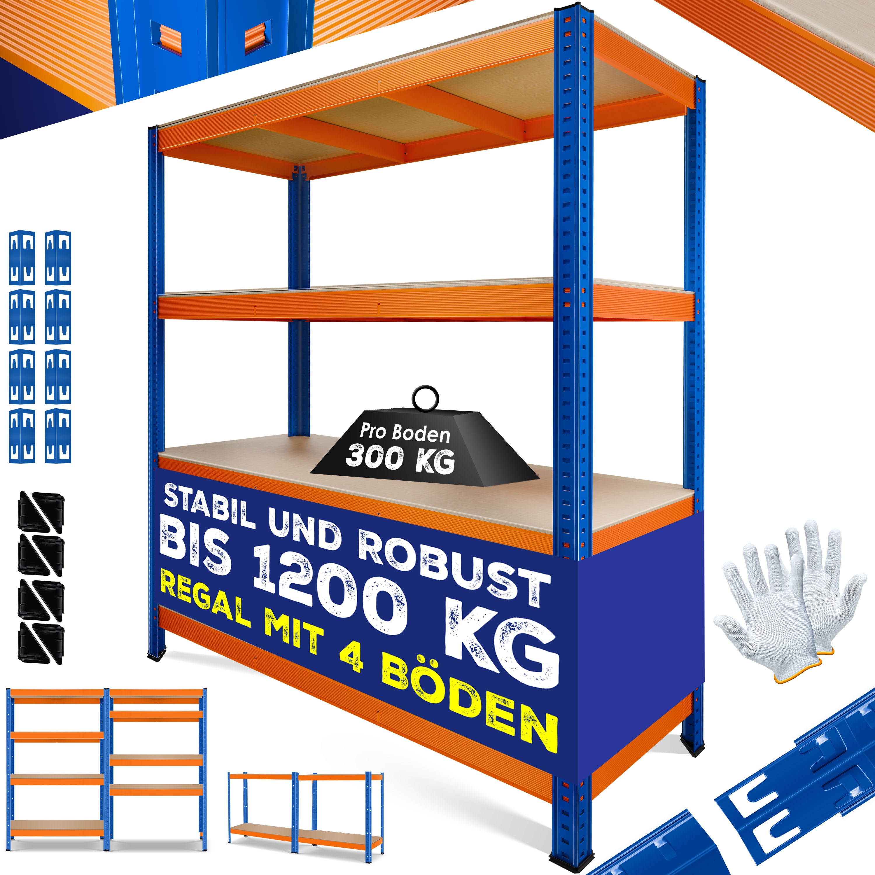 MASKO&reg; Schwerlastregal Lagerregal Kellerregal 160x160x40cm, verstellbare Ablagen, MDF-Platten Regal aus Metall, Steckregal, Werkstattregal Stahlgestell Garage Werkbank - Bild 1