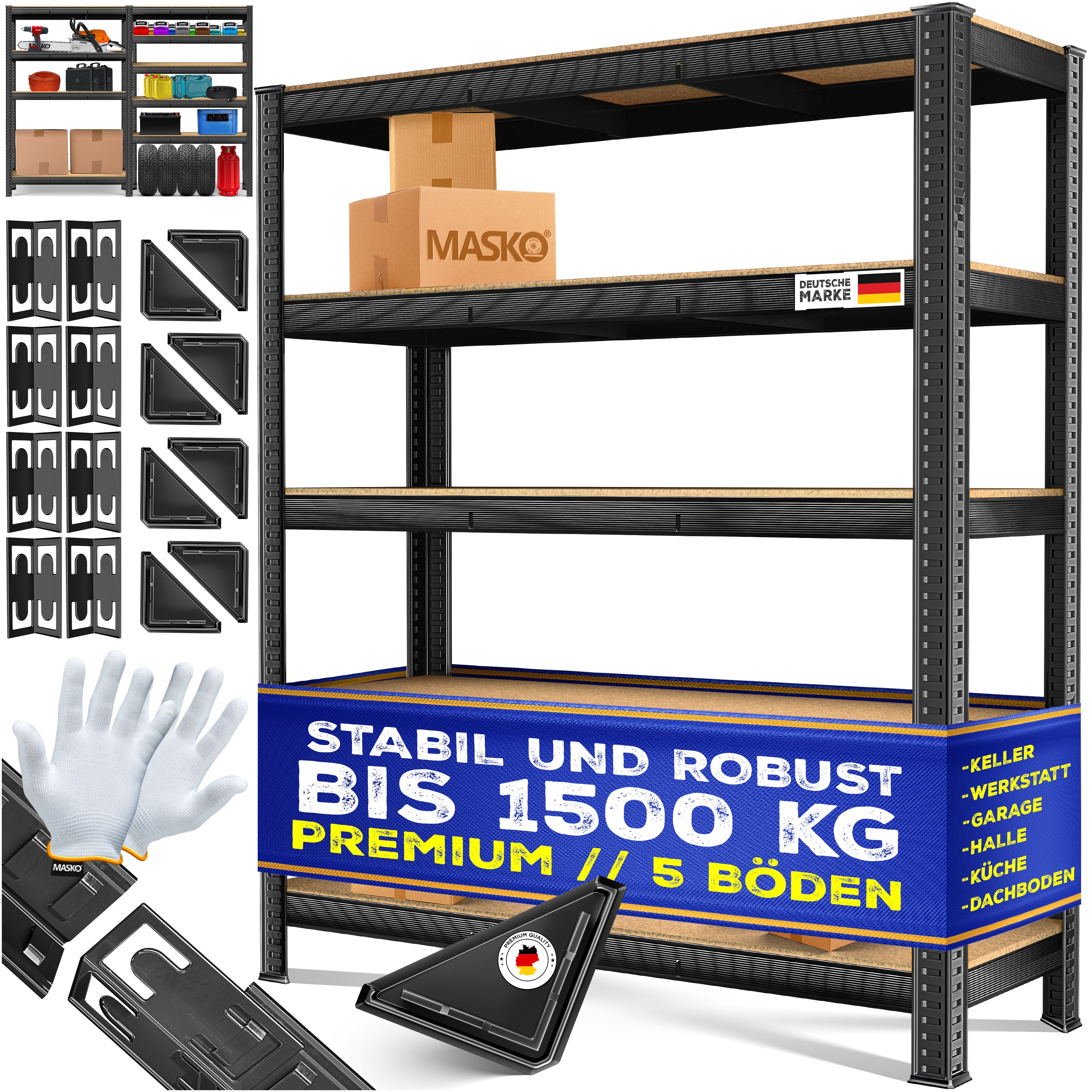 MASKO&reg; Schwerlastregal Lagerregal Kellerregal 160x160x40cm, verstellbare Ablagen, MDF-Platten Regal aus Metall, Steckregal, Werkstattregal Stahlgestell Garage Werkbank - Bild 1