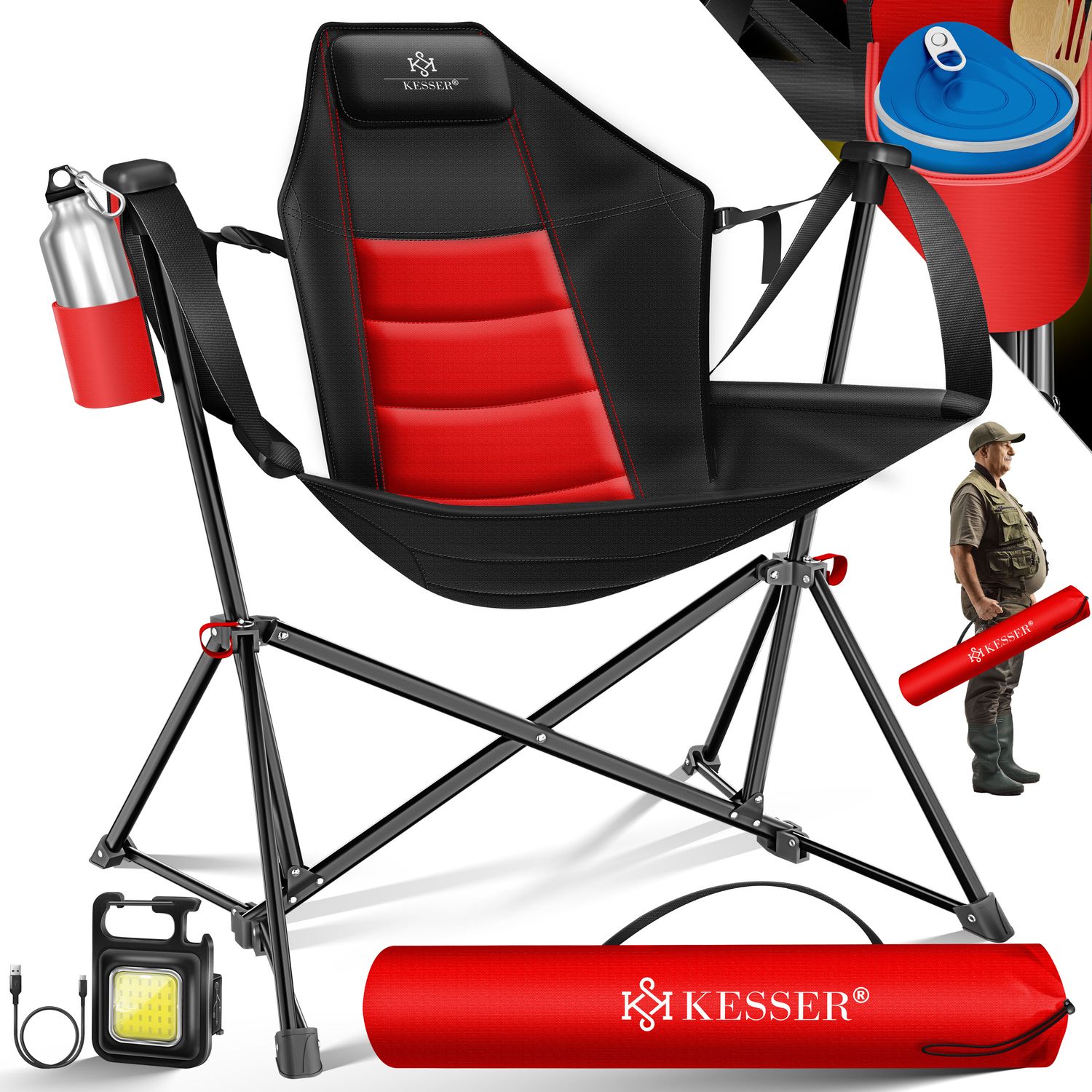 KESSER&reg; Campingstuhl faltbar Schaukelstuhl bis 160 kg | Angelstuhl Faltstuhl Klappstuhl Gepolstert | Campinglicht und Getr&auml;nkehalter + Tasche mit hoher R&uuml;ckenlehne | Strandstuhl mit Wippfunktion - Bild 1