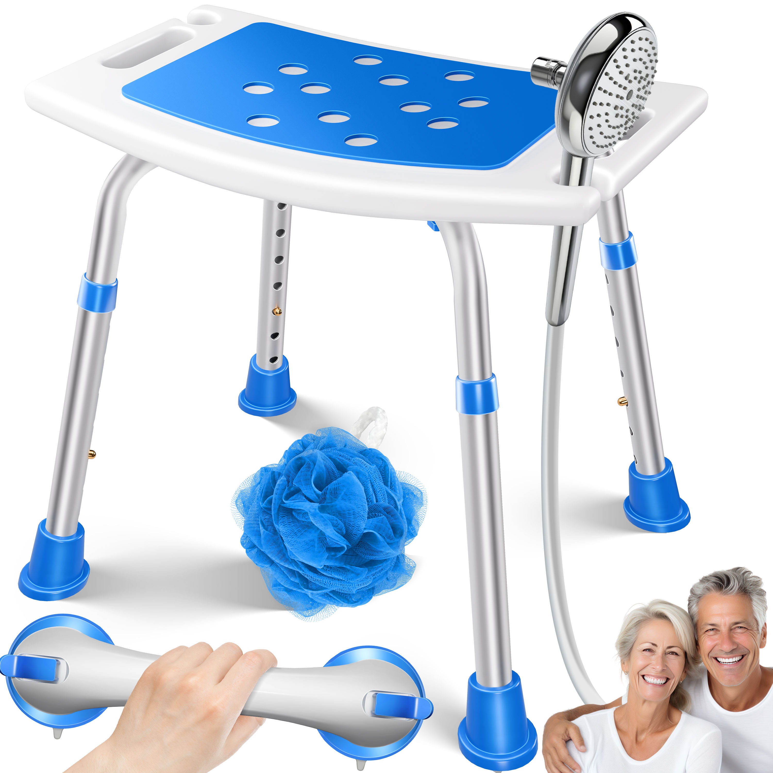 KESSER&reg; Duschhocker h&ouml;henverstellbar | Leichter Badhocker rutschfeste Gummif&uuml;&szlig;e Duschstuhl 136KG belastbar | Duschhilfe Senioren | Saugnapf Haltegriff Badewannengriff | Duschsitz mit Brausehalterung - Bild 1