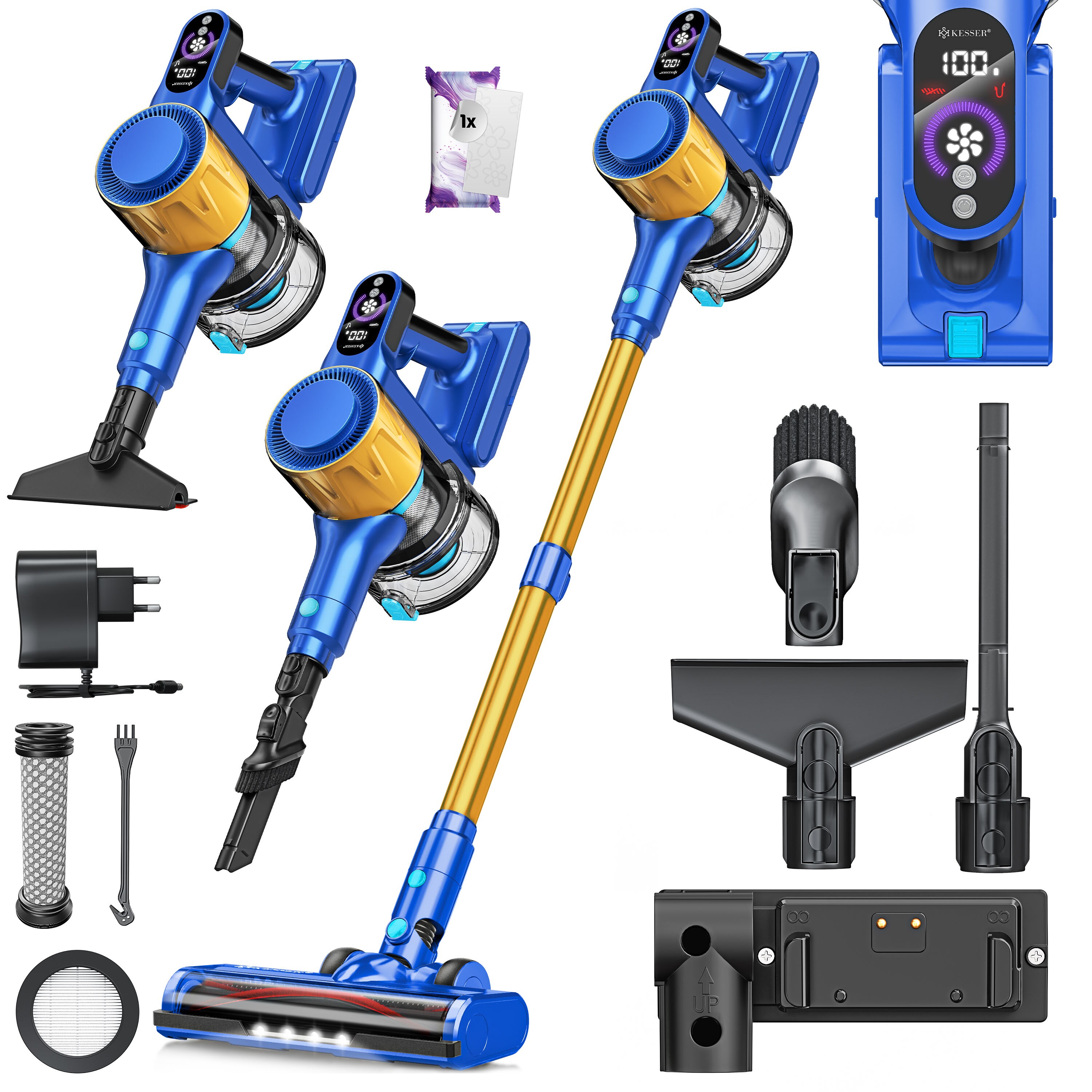 KESSER&reg; Akku Staubsauger kabellos bis 60 Min. Laufzeit & Leise | Akku Staubsauger mit LED Display Stabstaubsauger beutellos mit Anti-Tangle-Bodenb&uuml;rste f&uuml;r Hartb&ouml;den Teppich Tierhaare - Bild 1