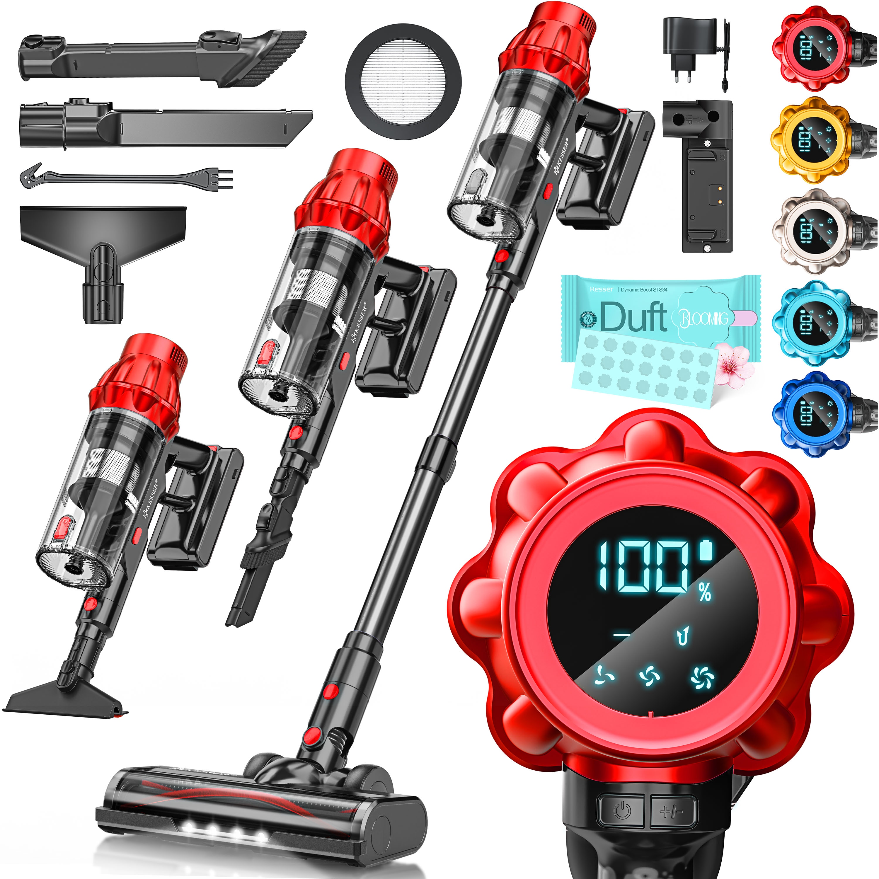 KESSER&reg; Akku Staubsauger kabellos bis 70 Min. Laufzeit & Leise | Akkustaubsaguer mit LED Display Stabstaubsauger beutellos mit Anti-Tangle-Bodenb&uuml;rste f&uuml;r Hartb&ouml;den Teppich Tierhaare - Bild 1