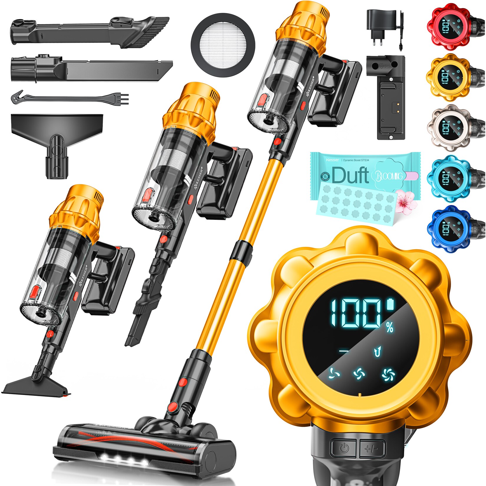 ® Akku Staubsauger kabellos bis 70 Min. Laufzeit & Leise   Akkustaubsaguer mit LED Display Stabstaubsauger beutellos mit Anti-Tangle-Bodenbürste für Hartböden Teppich Tierhaare