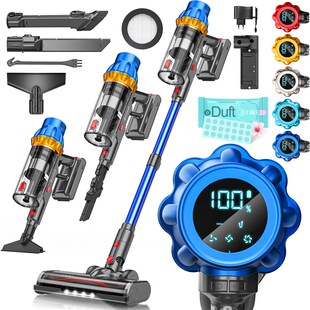 KESSER® Akku Staubsauger kabellos bis 70 Min. Laufzeit & Leise | Akkustaubsaguer mit LED Display Stabstaubsauger beutellos mit Anti-Tangle-Bodenbürste für Hartböden Teppich Tierhaare - Bild 1