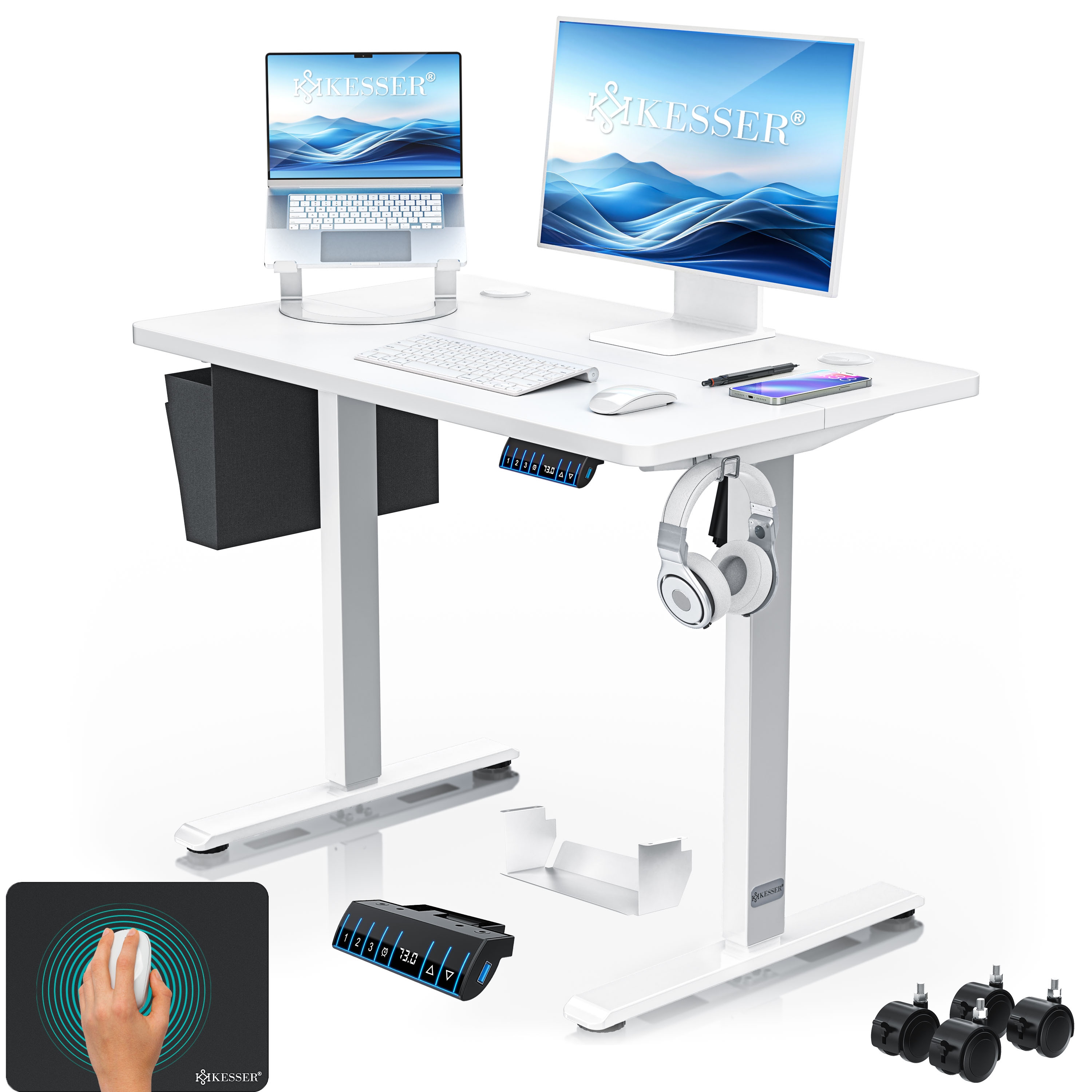 KESSER&reg; H&ouml;henverstellbarer Schreibtisch elektrisch | Ergonomisch Steh-Sitz Schreibtisch | 3-Funktions-Memory Steuerung | Inkl. 360&deg; Rollen & USB-Ladeanschluss | Computertisch f&uuml;r Homeoffice - Bild 1