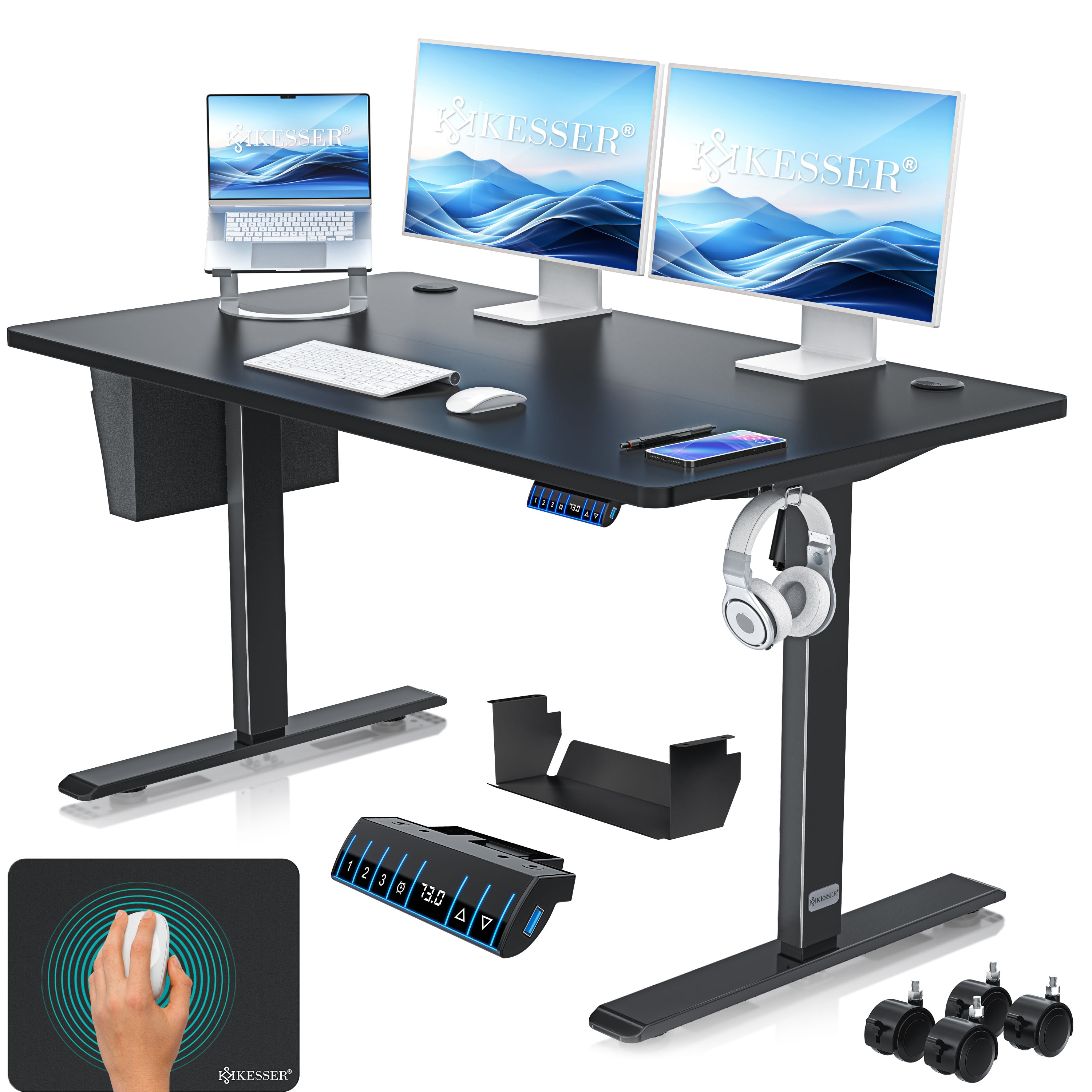 KESSER&reg; H&ouml;henverstellbarer Schreibtisch elektrisch | Ergonomisch Steh-Sitz Schreibtisch | 3-Funktions-Memory Steuerung | Inkl. 360&deg; Rollen & USB-Ladeanschluss | Computertisch f&uuml;r Homeoffice - Bild 1