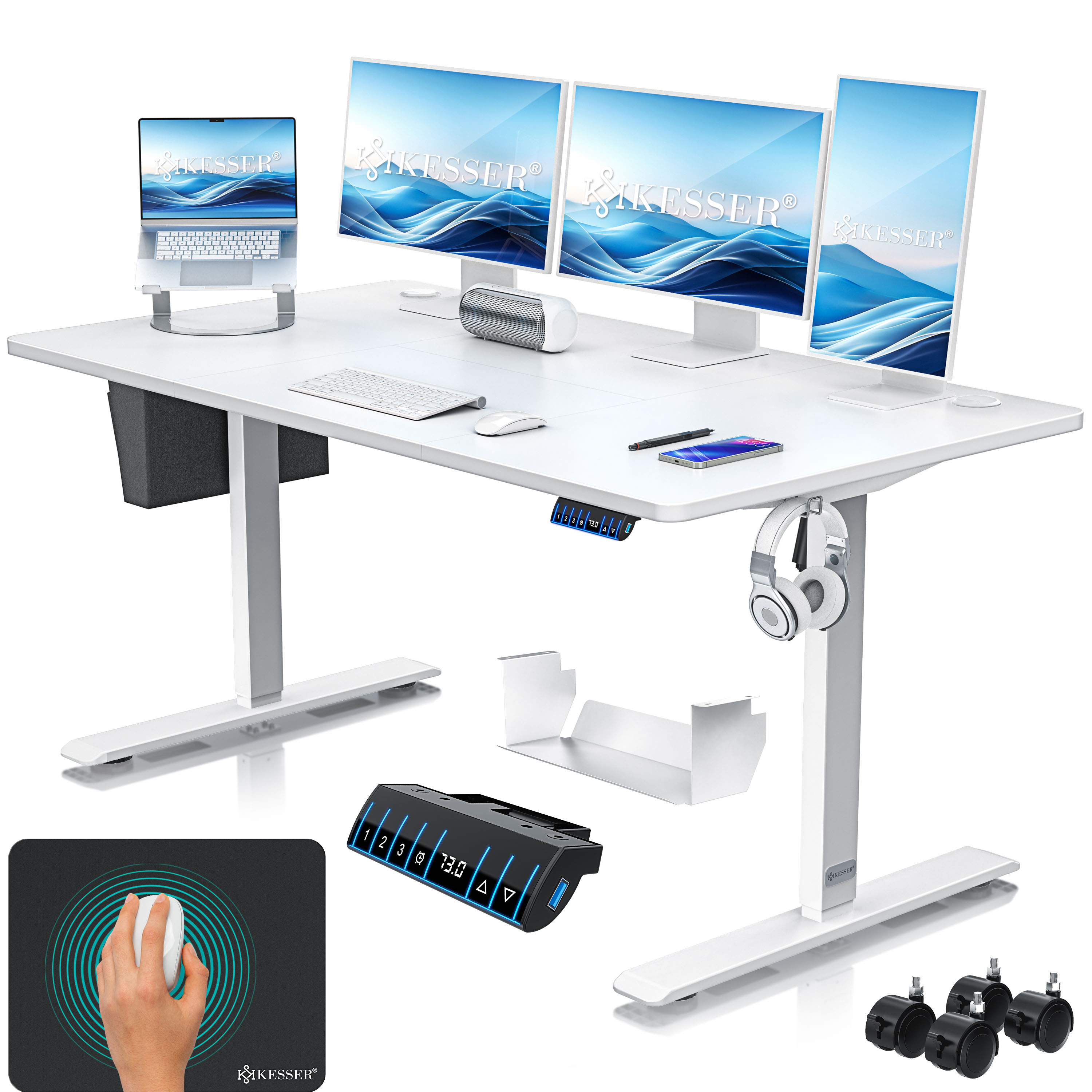 KESSER&reg; H&ouml;henverstellbarer Schreibtisch elektrisch | Ergonomisch Steh-Sitz Schreibtisch | 3-Funktions-Memory Steuerung | Inkl. 360&deg; Rollen & USB-Ladeanschluss | Computertisch f&uuml;r Homeoffice - Bild 1