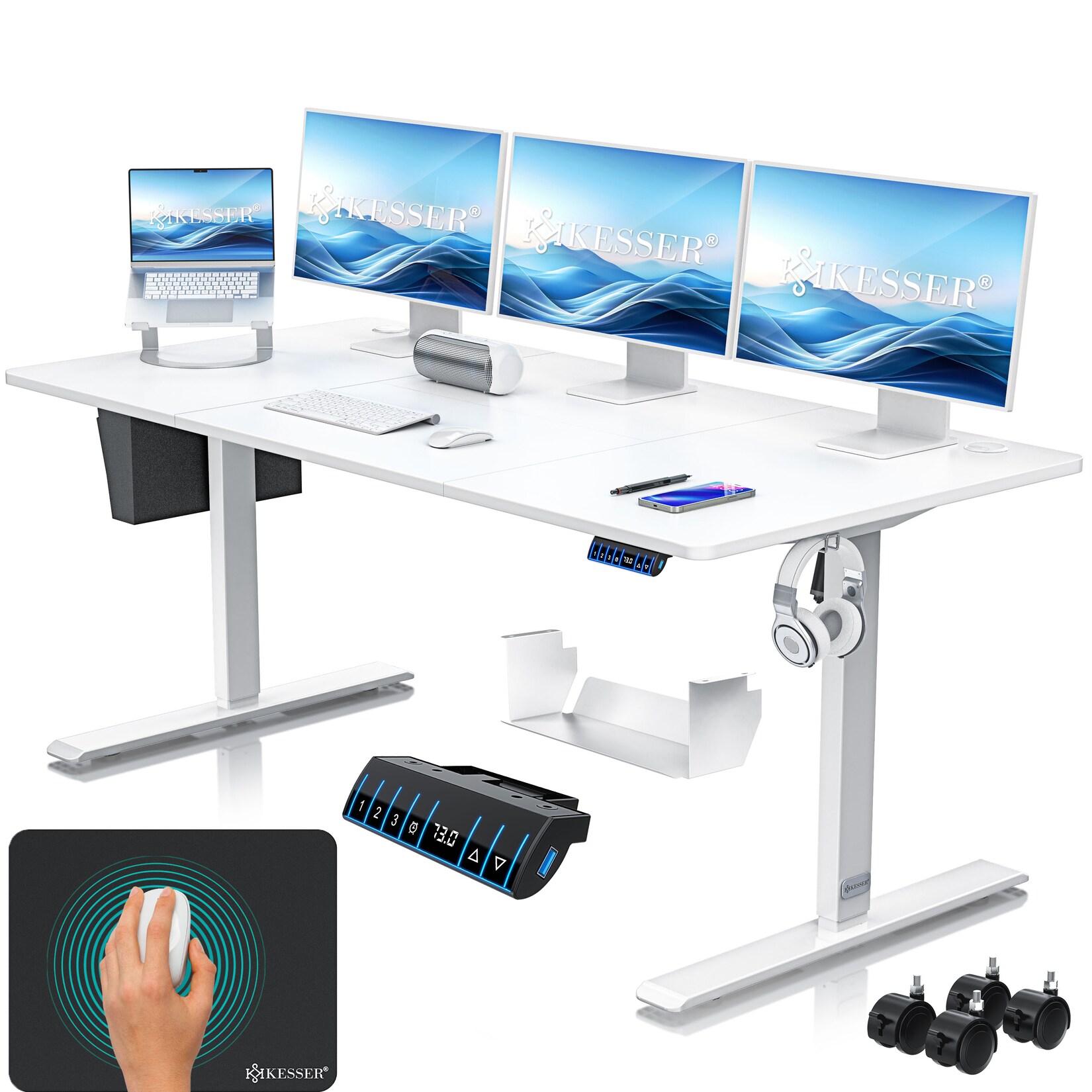 KESSER® Höhenverstellbarer Schreibtisch elektrisch Ergonomisch Steh-Sitz Schreibtisch 3-Funktions-Memory Steuerung Inkl. 360° Rollen & …