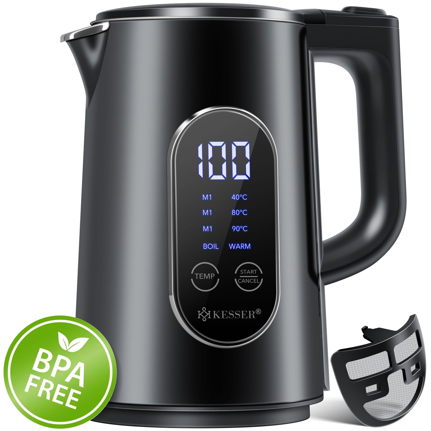 KESSER&reg; Wasserkocher Edelstahl 1.7 Liter | LED-Anzeige | 4-Modi Temperatureinstellung 40&deg;C-100&deg;C | 30min Warmhalten | elektrischer Teekocher 2200W BPA-Frei | Kalkfilter & Easy-Open-Deckel - Bild 1