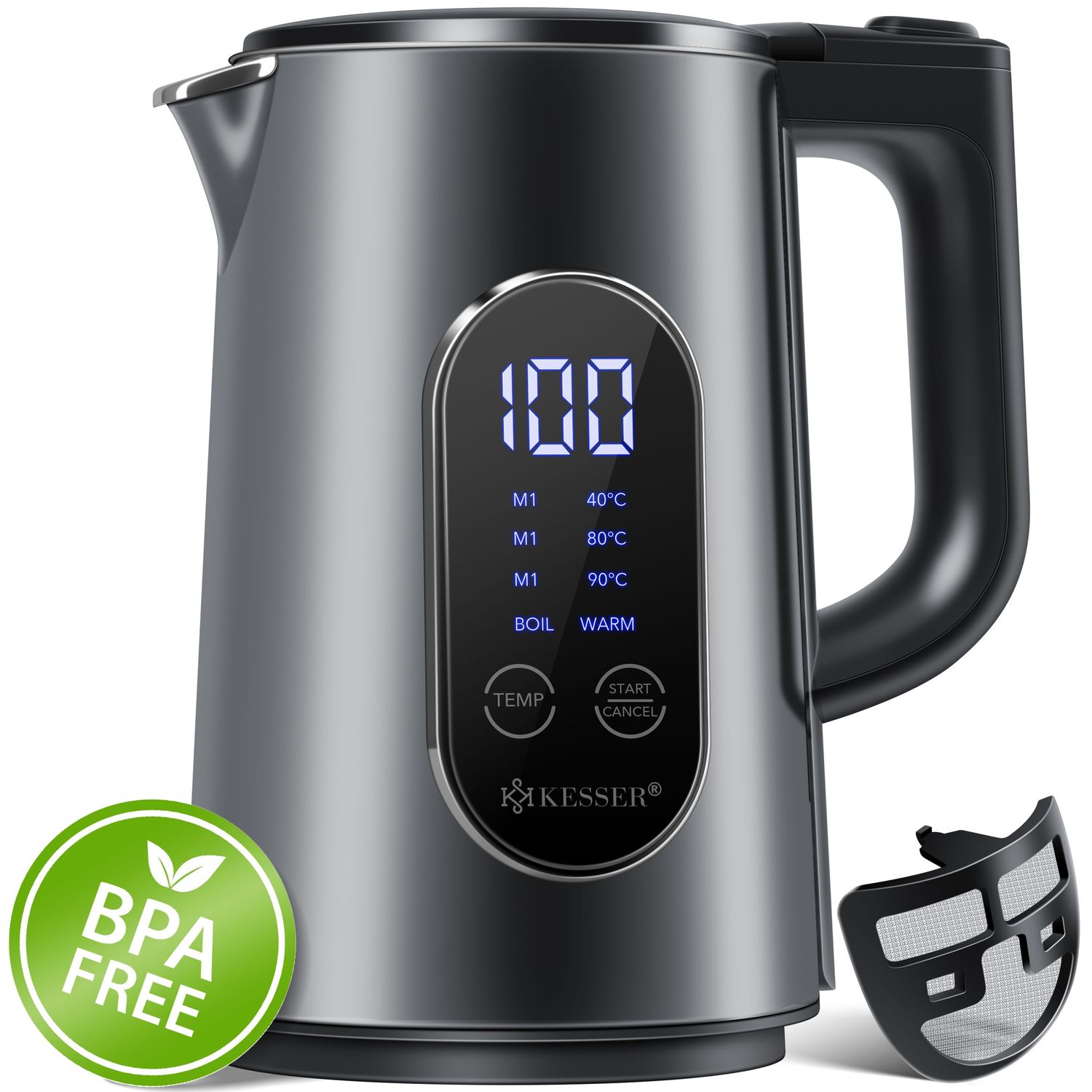 KESSER&reg; Wasserkocher Edelstahl 1.7 Liter | LED-Anzeige | 4-Modi Temperatureinstellung 40&deg;C-100&deg;C | 30min Warmhalten | elektrischer Teekocher 2200W BPA-Frei | Kalkfilter & Easy-Open-Deckel - Bild 1
