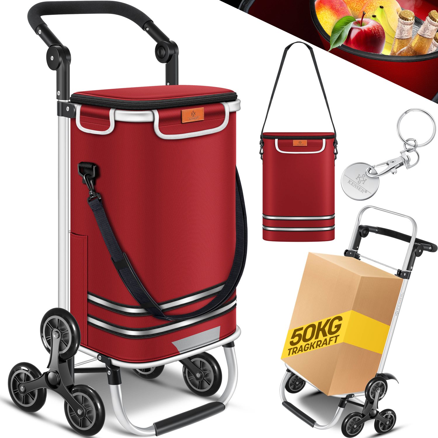 KESSER&reg; Einkaufstrolley Treppensteiger mit K&uuml;hlfach klappbar mit 56L Kapazit&auml;t und belastbar bis 50kg | 3in1 Trolley Sackkarre & Umh&auml;ngetasche | Faltbarer Einkaufswagen inkl. Einkaufschip - Bild 1