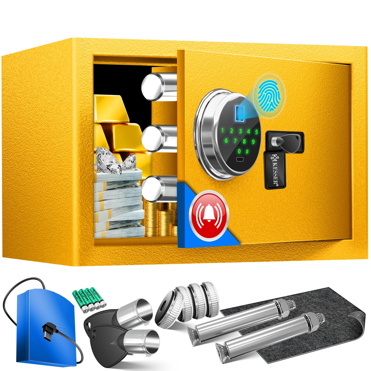 KESSER&reg; Elektr. Tresor mit Fingerabdruck & Schl&uuml;ssel | Inkl. Notfallakku | Elektronischer Safe | 3x Doppelbolzenverriegelung | Boden Wandtresor | M&ouml;beltresor | Panzerschrank Zahlenschloss - Bild 1