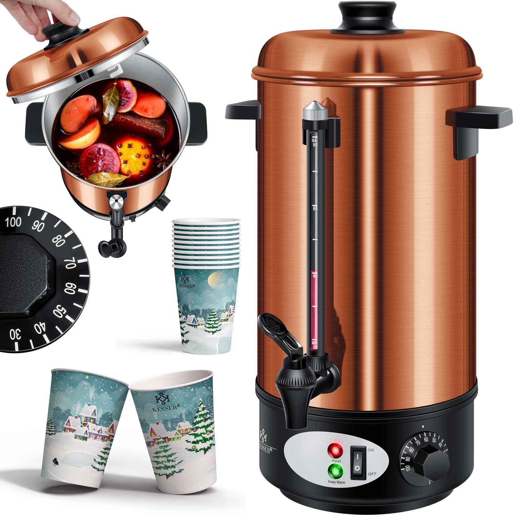 KESSER® Glühweinkessel Edelstahl Glühweinkocher Glühweinautomat Heißgetränkeautomat Wasserkocher Heißwasserspender Kocher Einkochautomat | 04255598350990