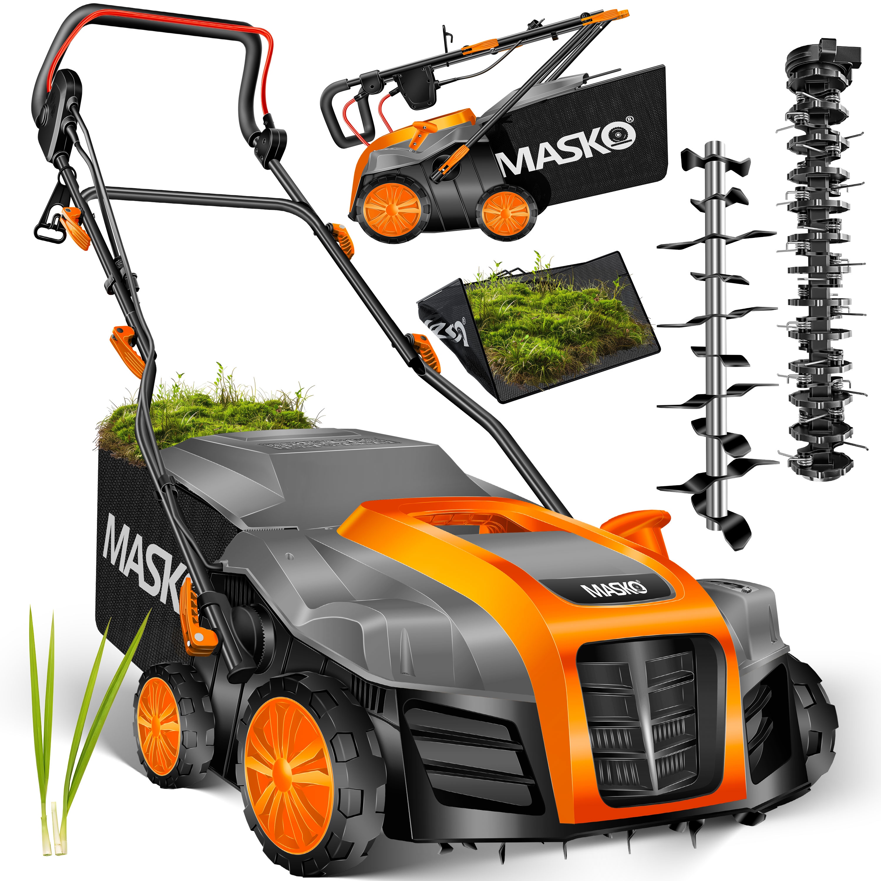 MASKO&reg; - Elektro 2in1 Vertikutierer Rasenl&uuml;fter 1800 Watt 40cm Arbeitsbreite 55L Fangkorb inkl. L&uuml;fterwalze L&uuml;fter Moosentferner, 5-stufige Arbeitstiefe einstellbar , h&ouml;henverstellbarer Holm - Bild 1