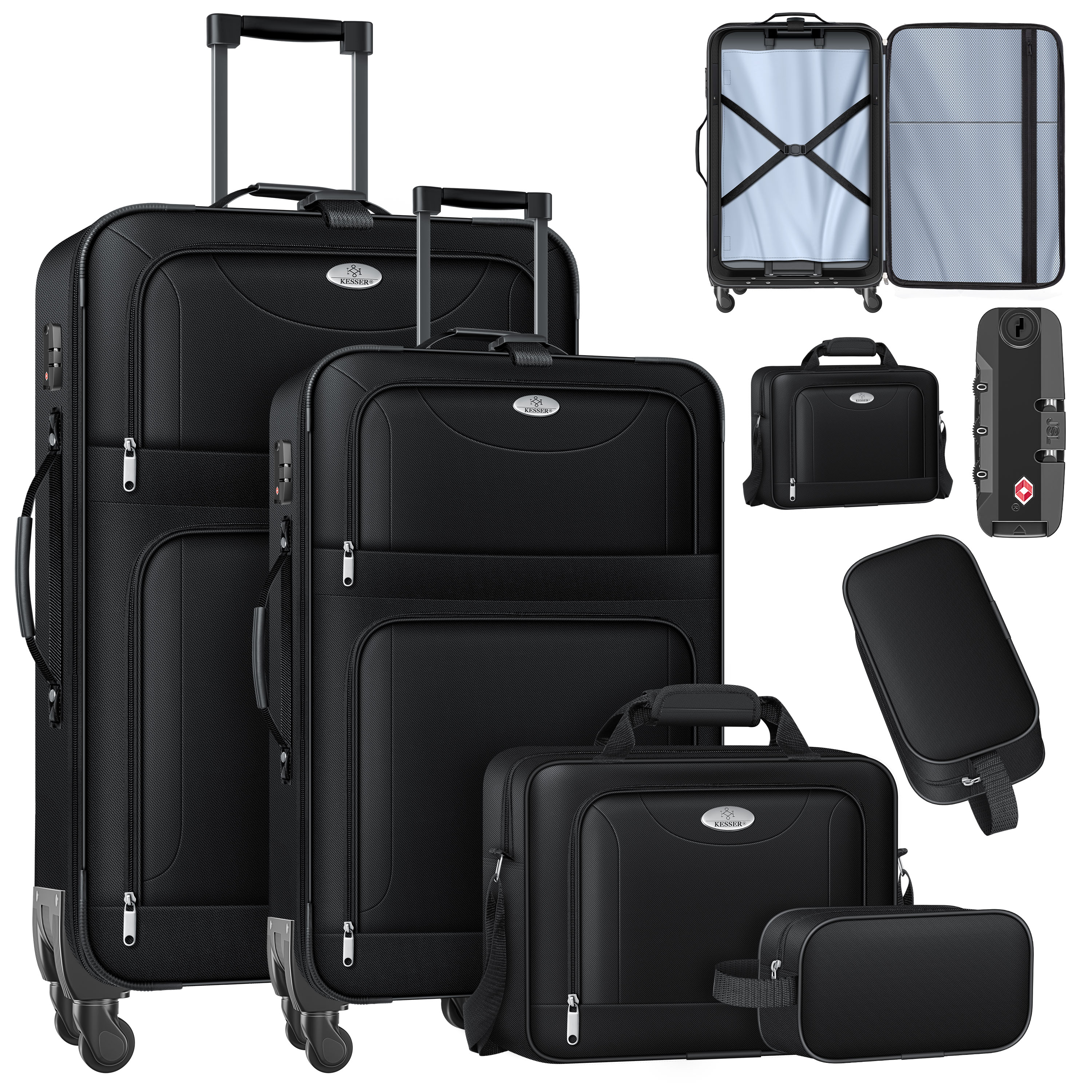 KESSER&reg; Reisekoffer Set 4-teilig | Trolley Kofferset Stoffkoffer mit 3-Ziffern-TSA-Schloss, 360&deg; Rollen & Teleskopgriff | Kosmetiktasche Handgep&auml;ck leichter Koffer & gro&szlig;e Koffer f&uuml;r Business & Reisen - Bild 1